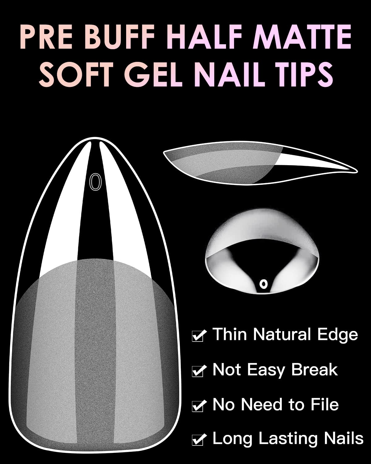 Soft Gel Nail Tips Medium Almond, 120PCS Pre Buff Full Cover Nail Extenison Tips Half Matte Gel Nail Tips BORNBYME