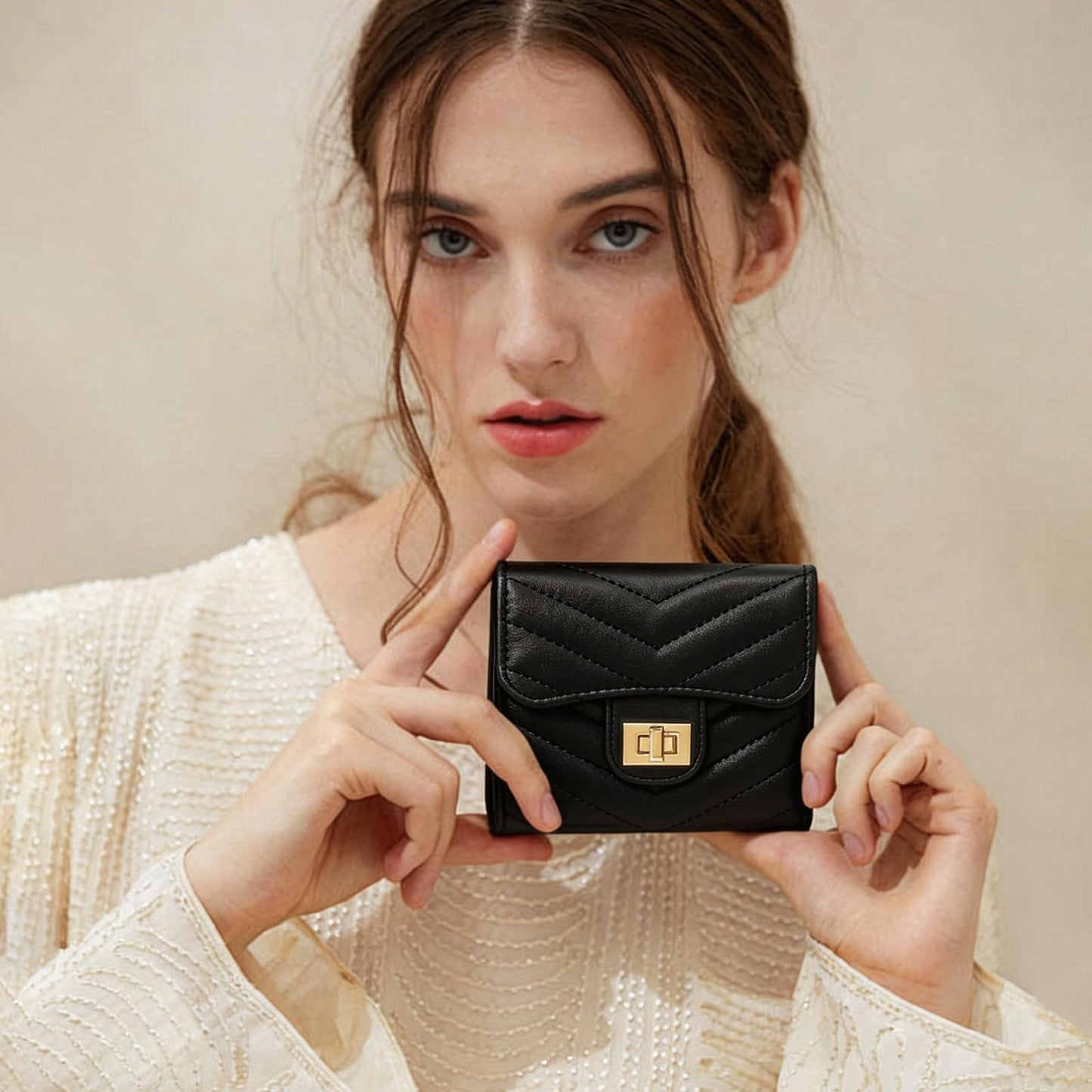 BVEOGMRO Small Wallet Women Vegan Leather Card Holder Ladies Wallets Purse with 6 Card Slots Zipper Pocket