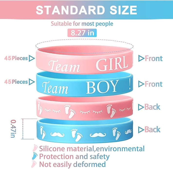 60 Pcs Gender Reveal Bracelets | Team Boy & Team Girl Silicone Wristbands for Gender Reveal Party Supplies & Decorations