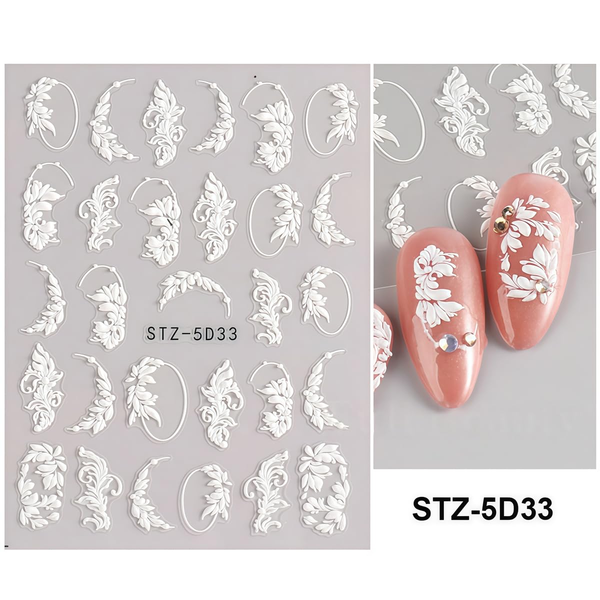 3 Sheets Flower Nail Art Stickers Decals 5D Self-Adhesive Nail Decals Spring/Summer White Fringed Iris Designs, Self-Adhesive Decals for Women's Nail DIY Decoration