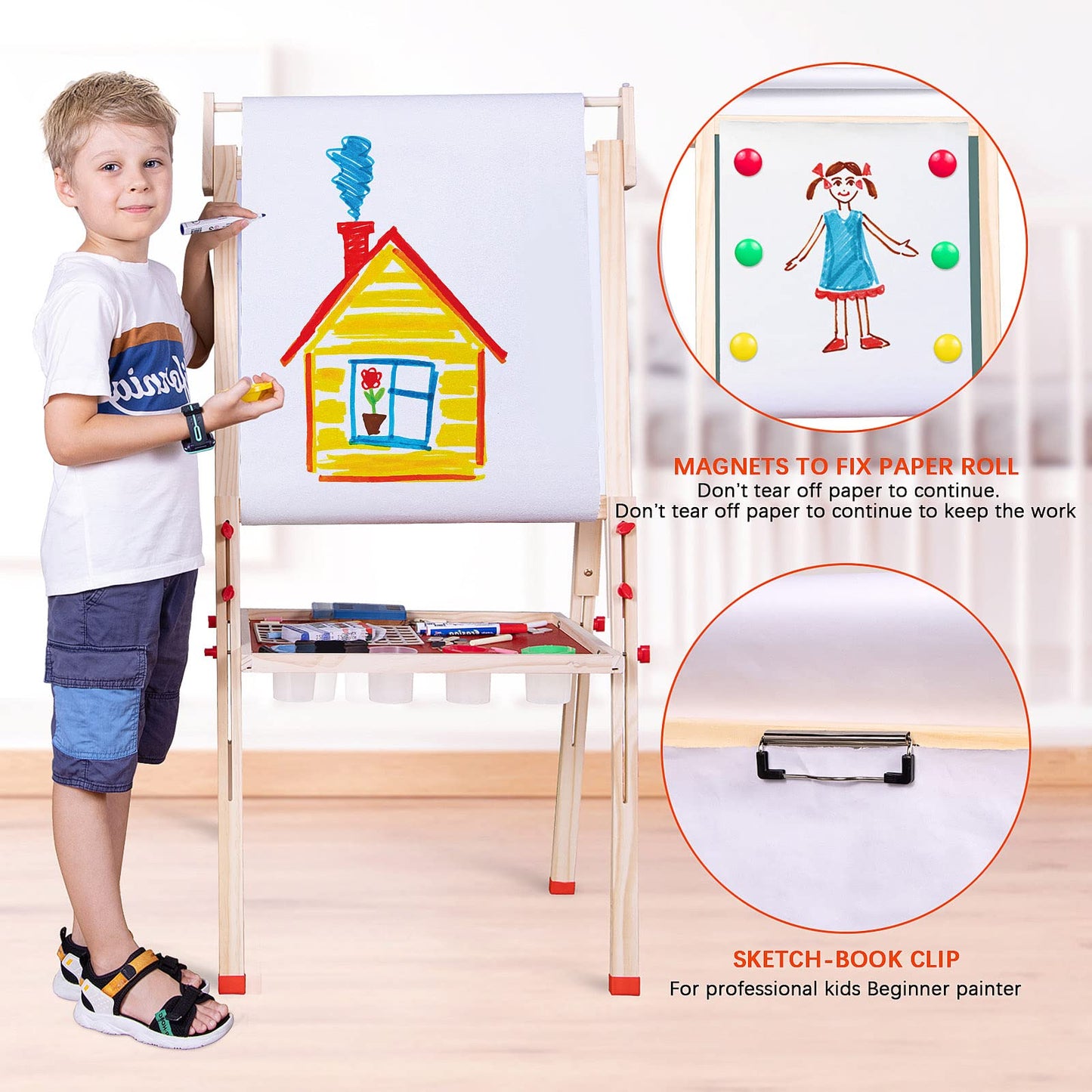 Ragstone Kids Easel Child Easel with Paper roll Double Sized Blackboard Chalkboard