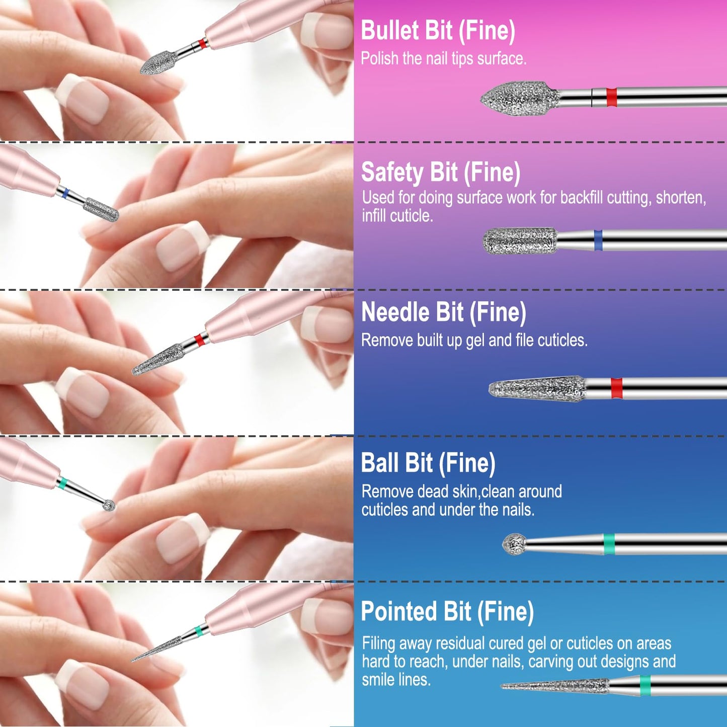 25Pcs Nail Drill Bits Set with Holder, 3/32 Inch Ceramic Tungsten Carbide Diamond Nail Drill Bit Cuticle Efile Remover for Home Salon Manicure Pedicure Acrylic Gel Polish