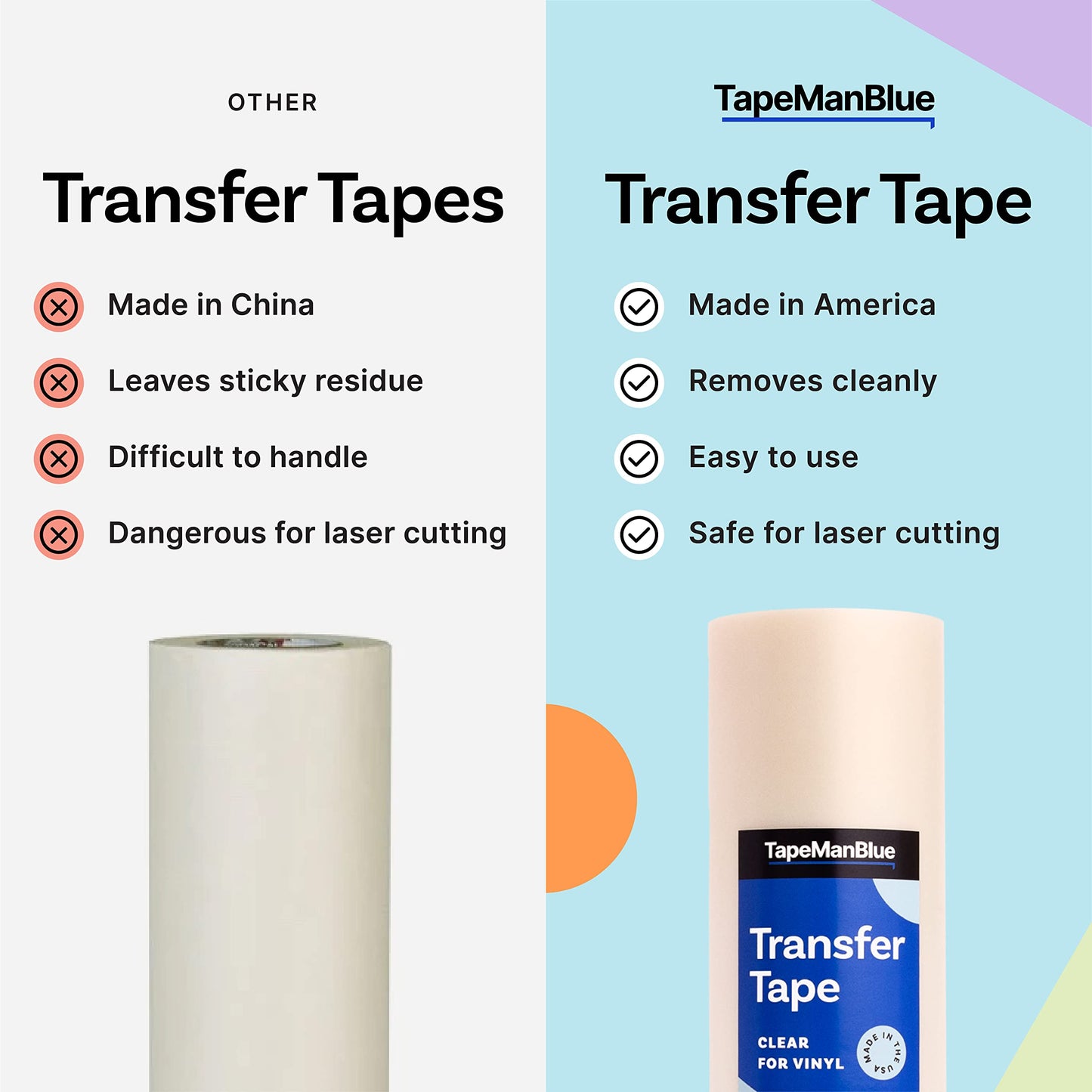 TapeManBlue 12" x 300' Roll of Clear Transfer Tape for Vinyl, Made in America, Premium-Grade Vinyl Transfer Tape for Crafts, Decals, and Letters