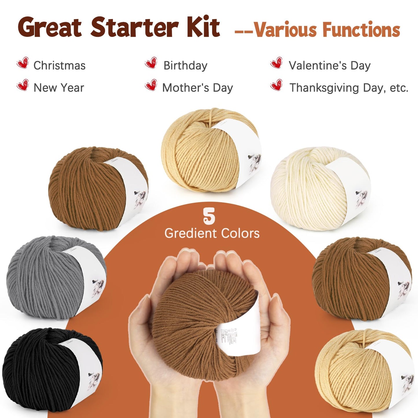 Katech 20 Skeins Cotton Yarn for Crocheting-55% Cotton 45% Acrylic-#3 DK (Light)-Super Soft Milk Cotton Yarn-Great Crochet and Knitting Starter Kit for Colorful Craft（Color D）