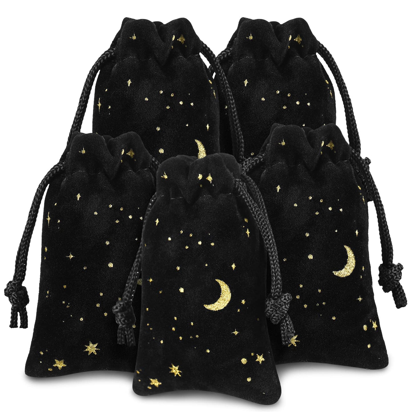 Hillban 30 Pcs 2 x 3 Inch Small Black Velvet Drawstrings Bags Bulk for Jewelry Moon Star Pouch with Drawstrings Jewelry Bags for Tarot Gift Packaging Graduation Wedding Anniversary Eid Mubarak