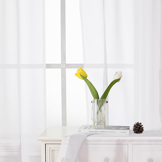 Lecloud White Sheer Curtains 78 Inches Long 2 Panels Set, Soft Voile Light Filtering Curtains, Airy Solid Window Drapes with Rod Pocket for Living Room Bedroom Dining Room, Each Panel 42" W x 78" L