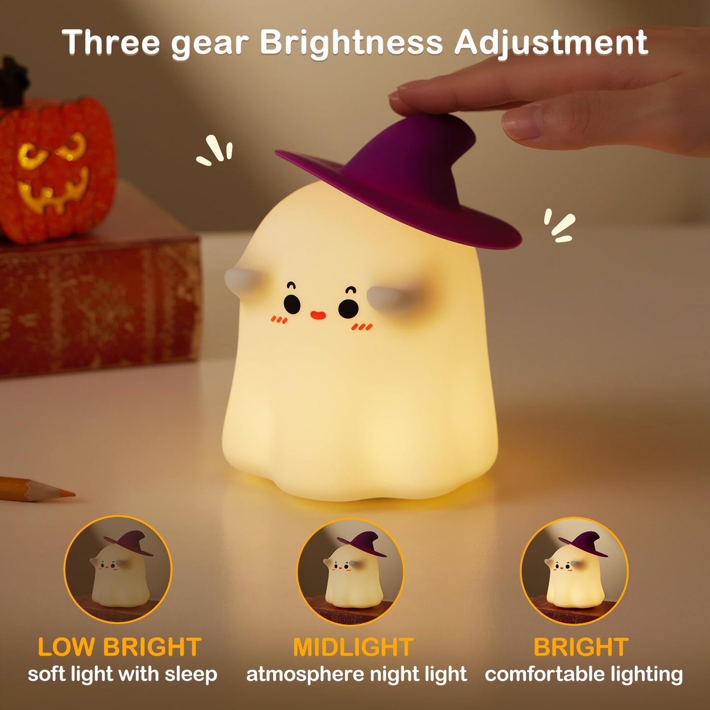 Eelexa Halloween Ghost Night Lights for Kids: Cute Lamp Rechargeable Toddler Baby Night Light with Timer, Adjustable Brightness, Ideal Holiday Season Gift Choice Home Decor (Ghost LAMP)