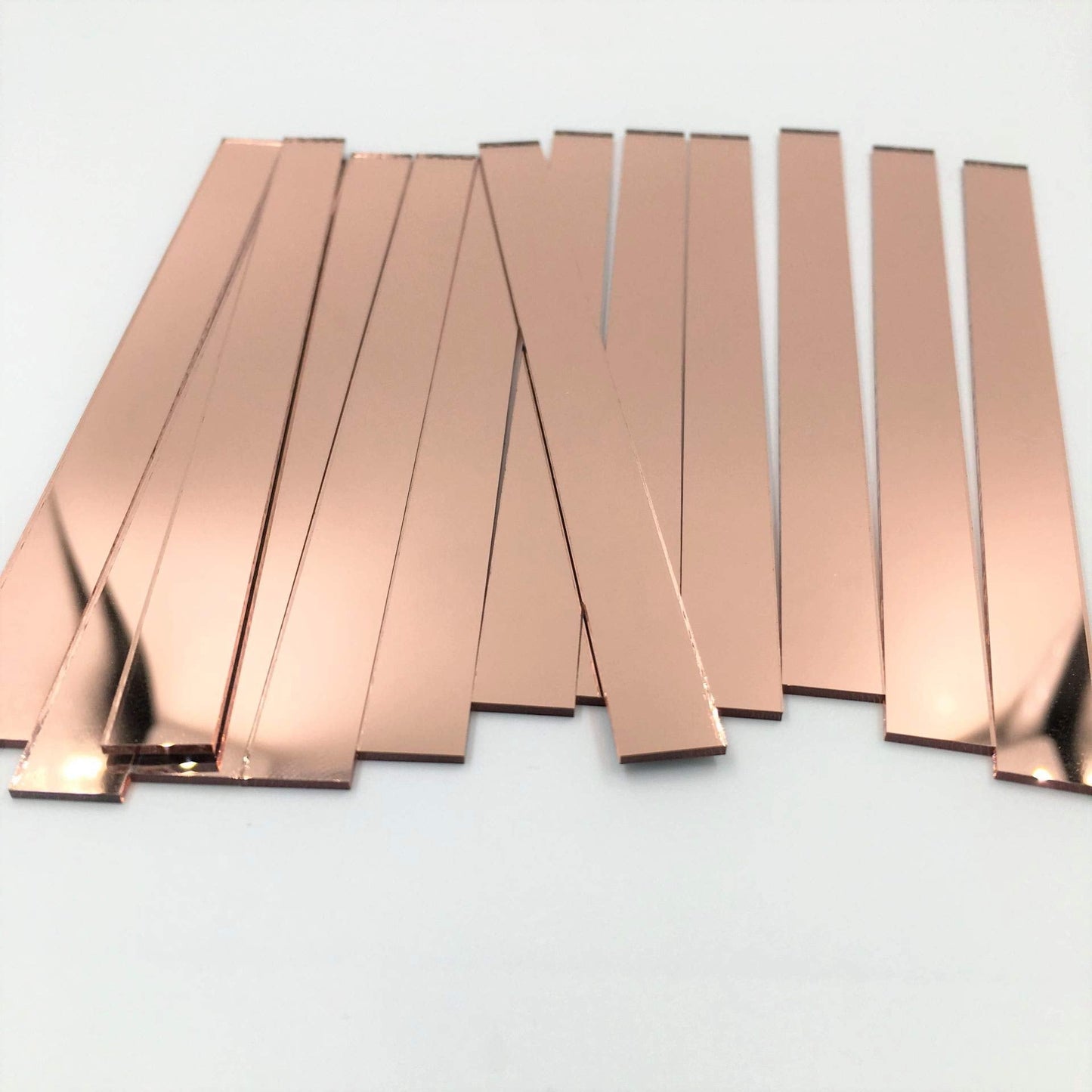 NUO RUI 3/8" x 5" Glass Mosaic Rectangles Rose Gold Mirror Mosaic Tiles (Pack of 50)