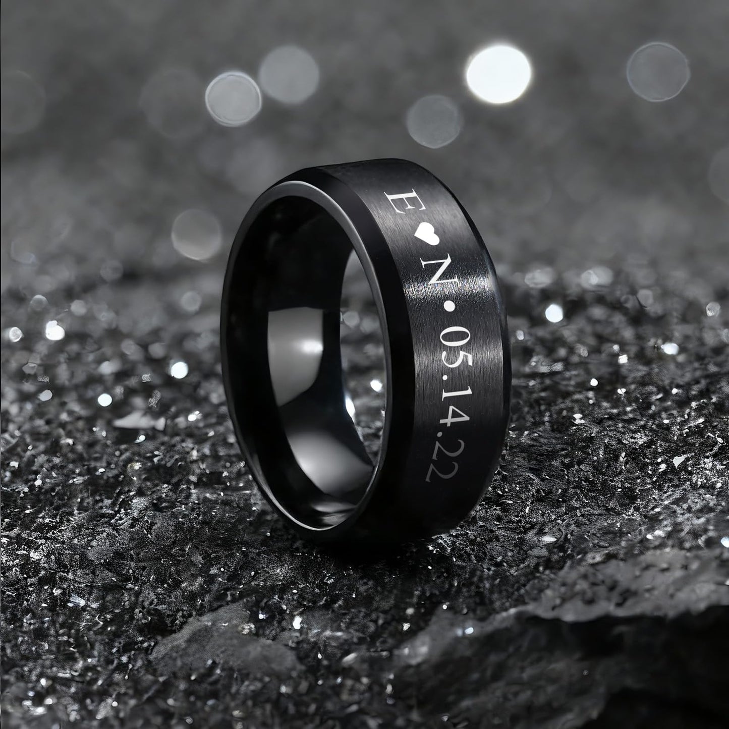 VNOX Customize Personalized Name Date 8MM Stainless Steel Simple Matte Brushed Finish Wedding Band Engagement Rings for Men Dad Husband,Size 7