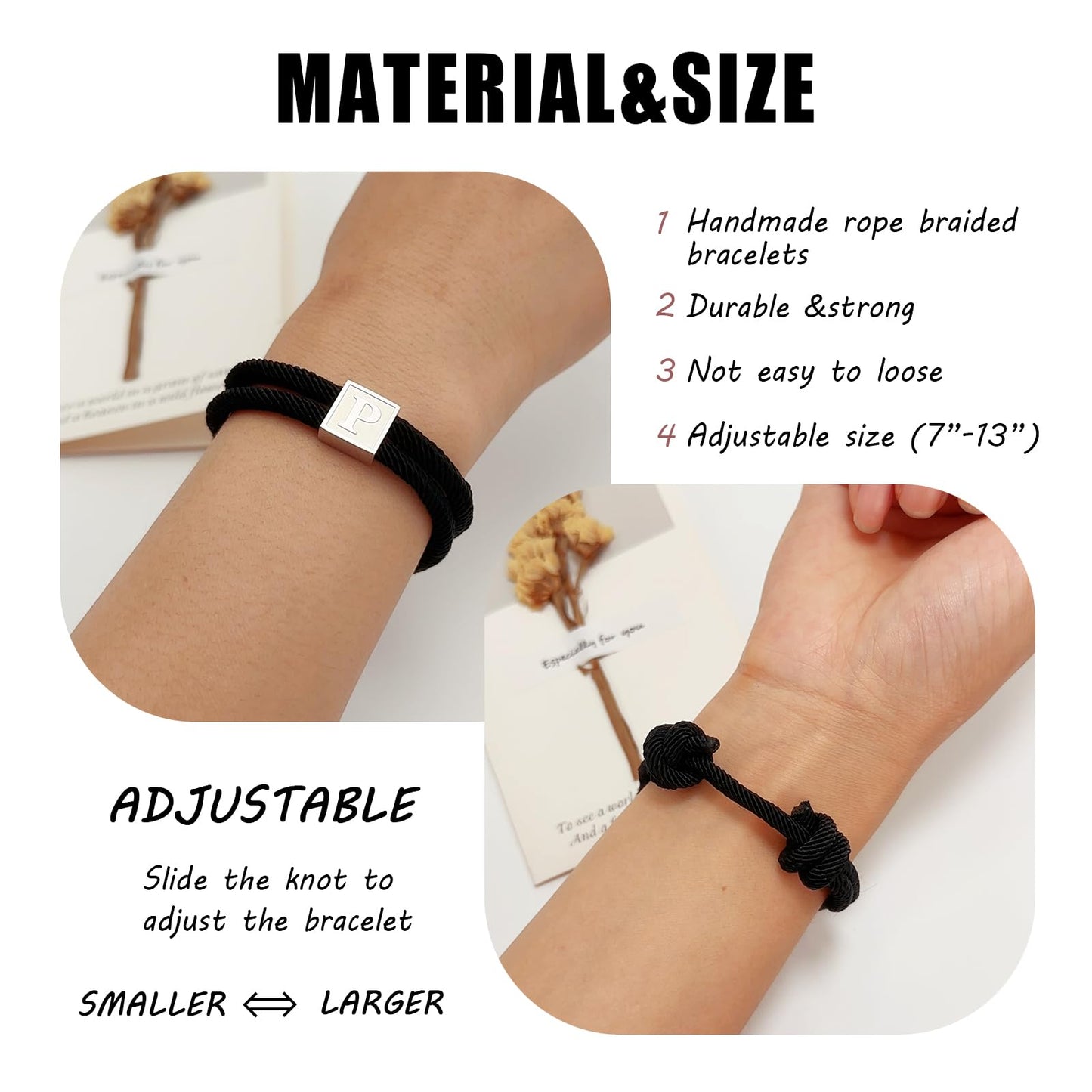BHDJSHX 26 Letter Alphabet Bracelet (Letter Z) - Adjustable Black Rope Initial Jewelry for Couples, Friends & families