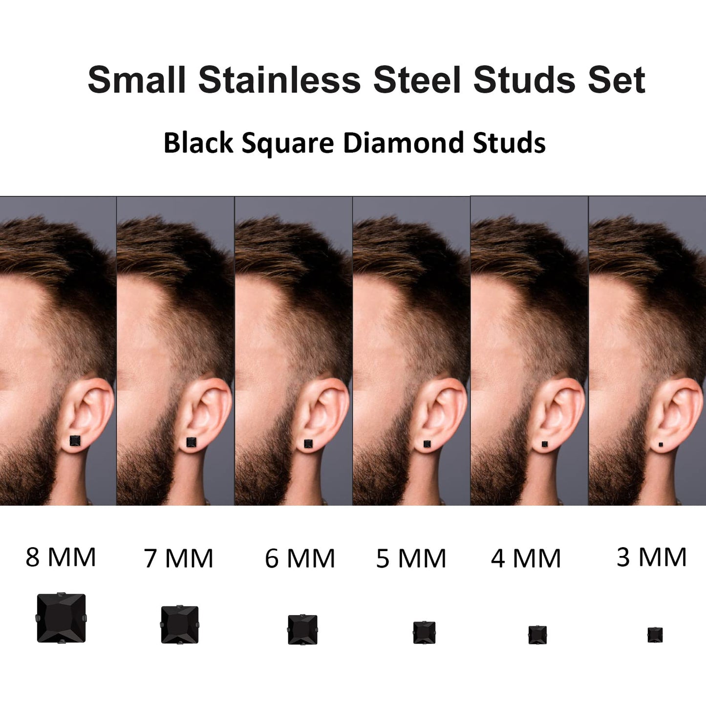 Black Earrings for Men: LUCKYPADS Cubic Zirconia Earrings Studs 12 Pairs Black Diamond Stud Earrings Small Stud Earrings for Women Hypoallergenic Earrings Multipack for Boys