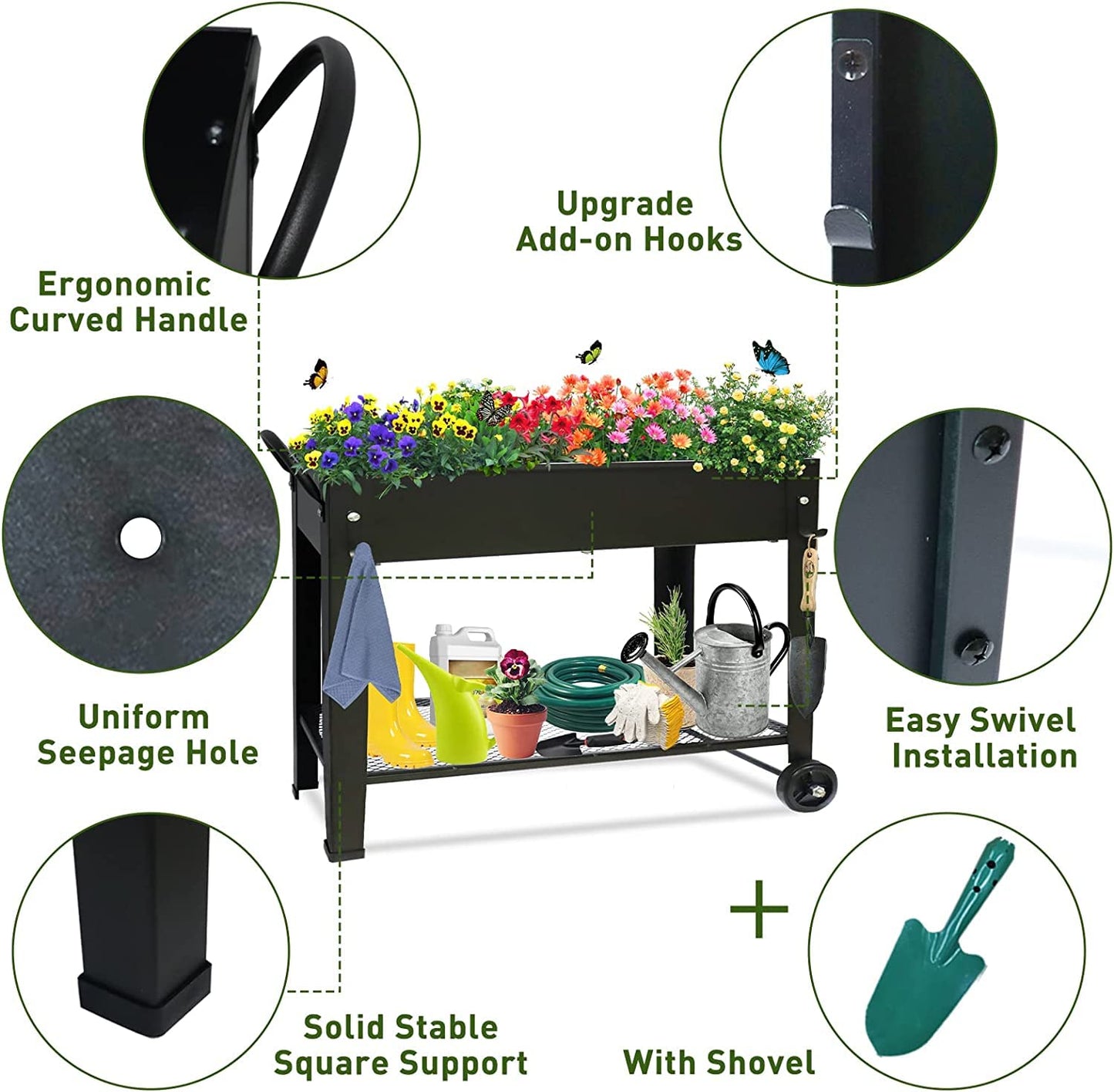 Fleecy day Raised Garden Planter Beds with Wheels Legs, Large Planters Box for Indoor Outdoor Plants,Metal Galvanized Elevated Rectangle Herb Planter Box for Vegetables Flower Patio 31.5" H