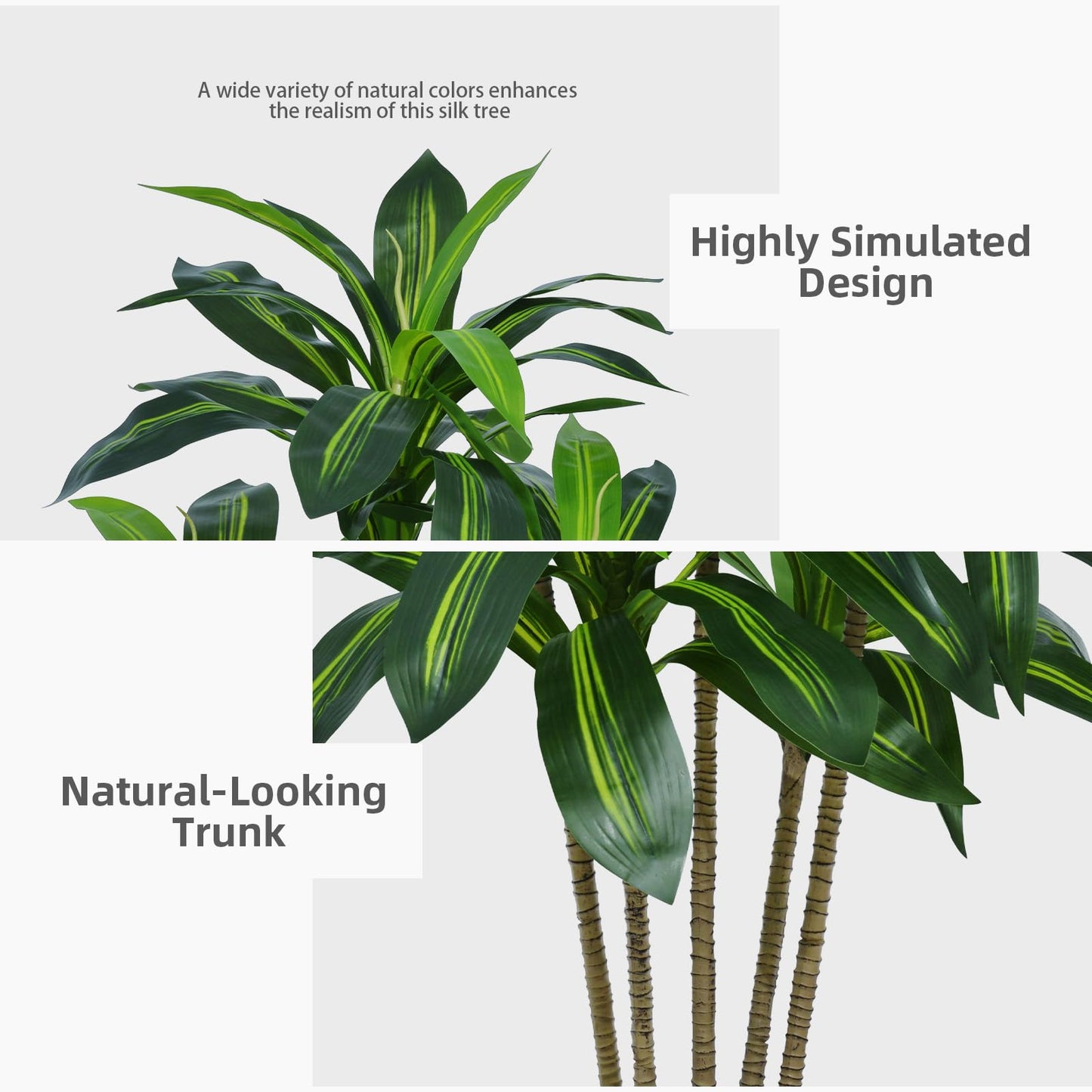 ASTIDY Artificial Dracaena Tree 5FT - Faux Tree with Gray Tall Planter - Fake Tropical Yucca Floor Plant in Pot - Artificial Silk Tree for Home Office Living Room Decor Indoor