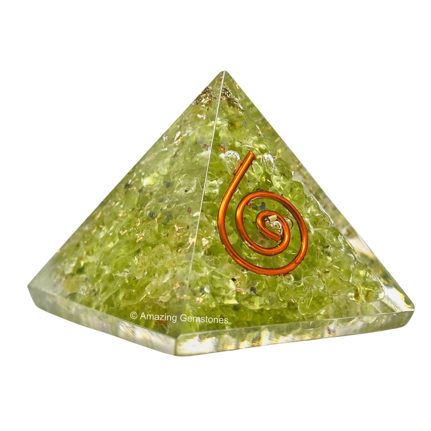 Amazing Gemstone Peridot Orgone Pyramid - 30mm Small Orgonite Pyramids with Crystals and Healing Stones - Authentic Organite Gifts