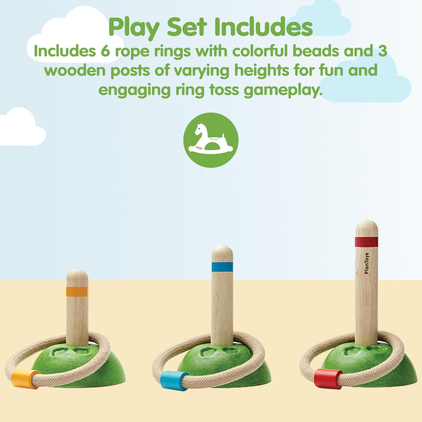 PlanToys® Meadow Ring Toss Wooden Montessori Coordination and Gross Motor Toy | Focus, Aim, Balance and Movement Development Activity | Eco Friendly Outdoor and Indoor Learning Game