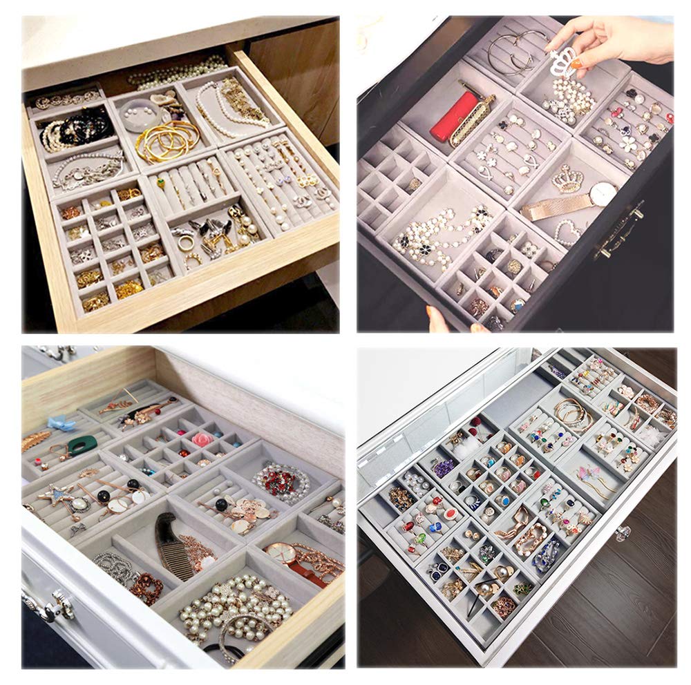 Svea Display Jewelry Organizer Stackable Multi Layer Storage Velvet 6 Grids Premium Grade Stackable Drawer Insert Divider