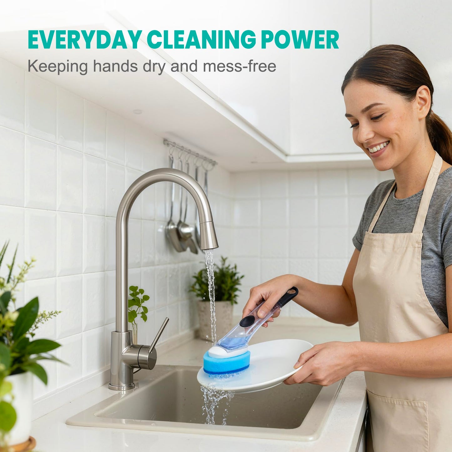 Dishwand with Refills, Dish Wand with Handle Replacement Sponge Heads, Non Scratch Soap Control Leak-Proof Dispenser Scrub,Heavy Duty Advanced Scrubber Brush Pads for Cleaning Dishes Sink Washing Tool
