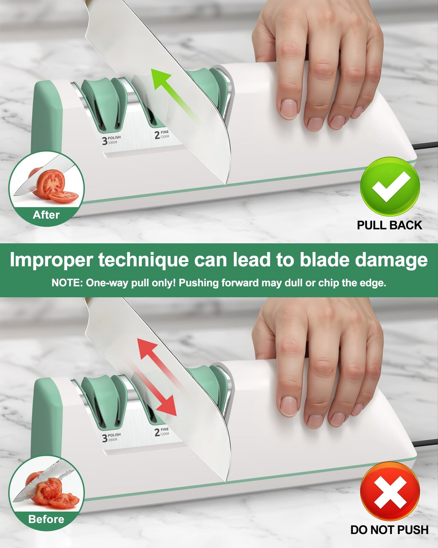 Electric Knife Sharpener with Replaceable Sharpening Head Easy to Change, 3-Stage & 15° Precision Angle Diamond Sharpening System for Metal Knives, Ceramic knives, Exquisite Gifts and Packaging