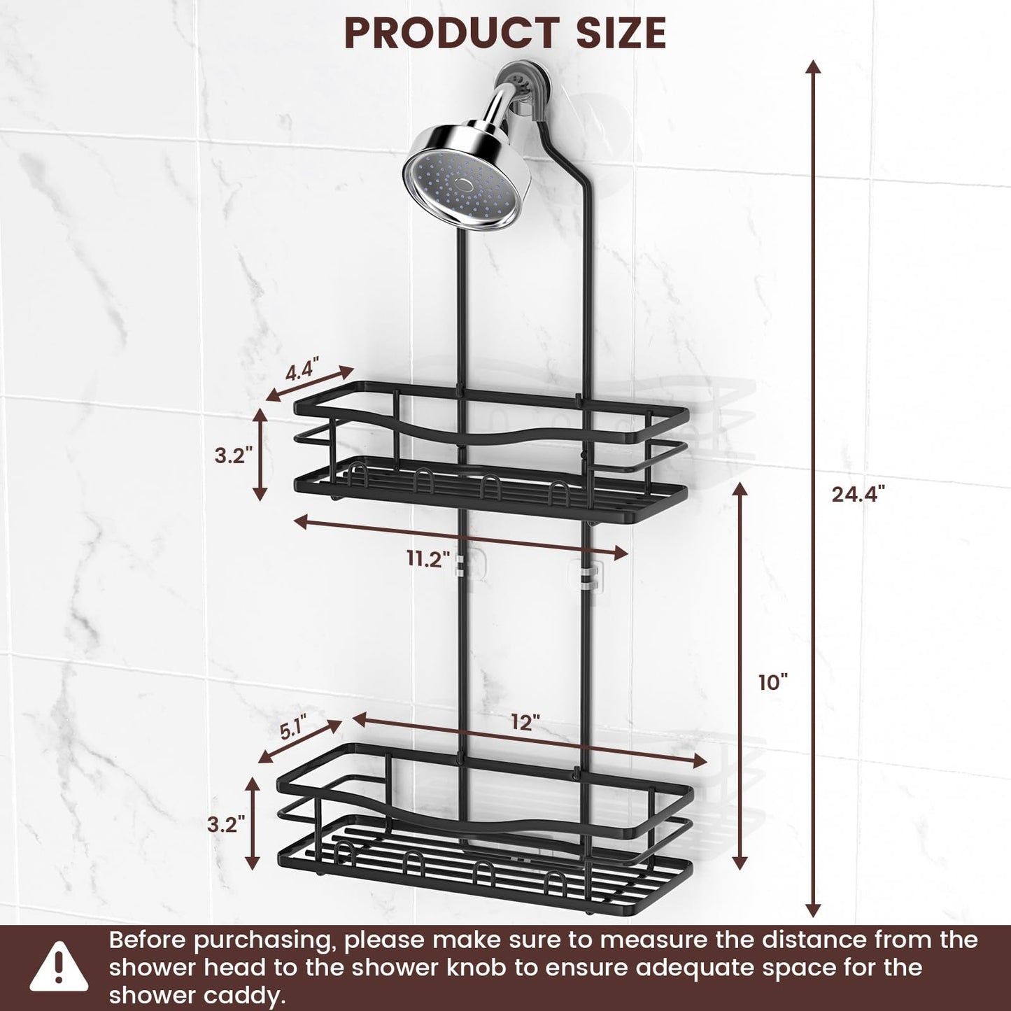 REINHARDT Shower Caddy Hanging, Rustproof Shower Caddy Anti-Swing Shower Organizer Over Showerhead No Drilling Shower Racks with Soap Holder Multi Hooks Bathroom Storage for Shampoo Sponge, Black