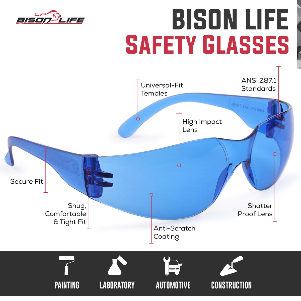 Blue Safety Glasses Bulk 6 Pack (6 Count)