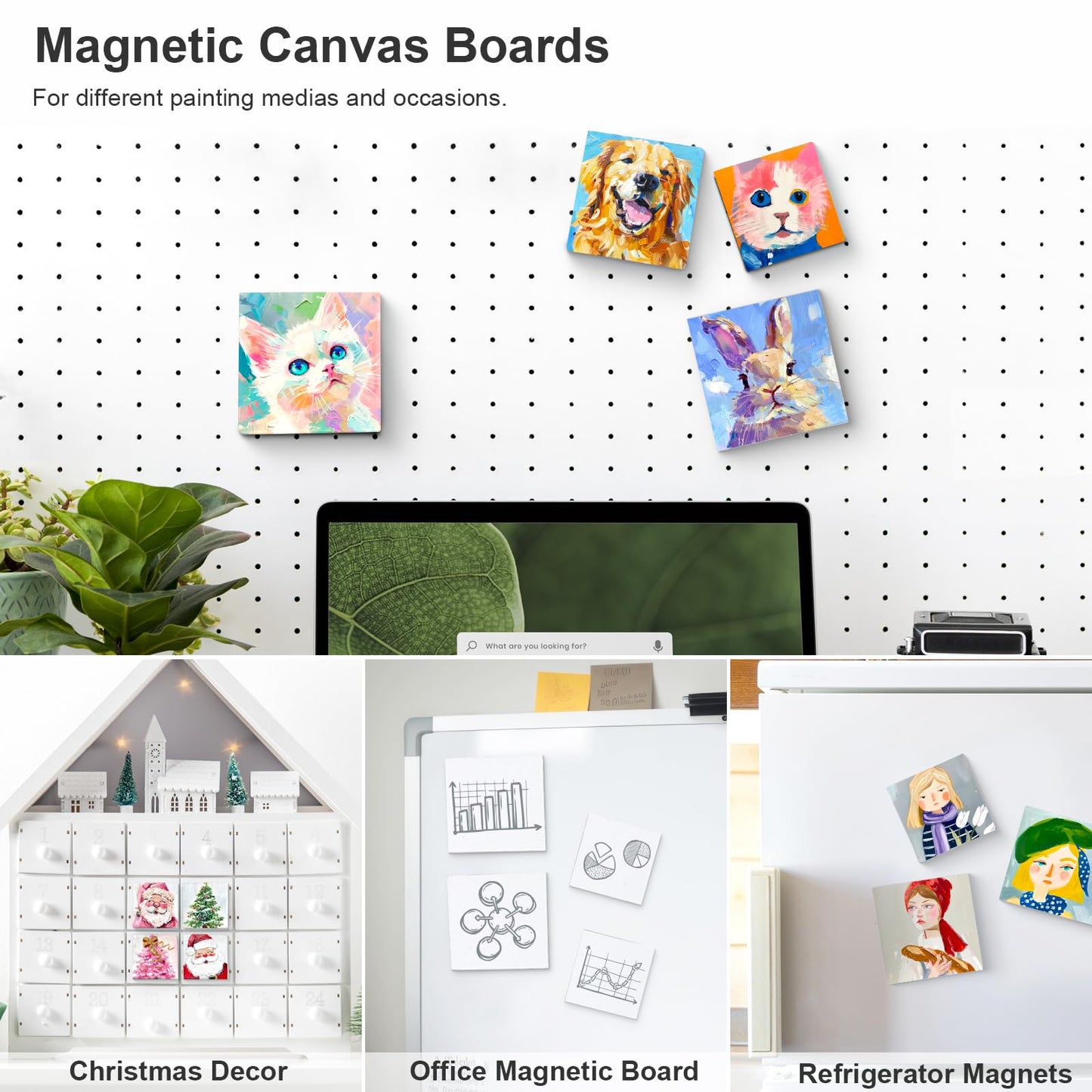 AUREUO Mini Magnetic Canvas Panel 2.5x2.5 Inch / 24 Pack - Small Square Flat Canvas Board with Magnet Back Art Gift Set Bulk Pack Tiny Thin Canvases for Painting & Craft