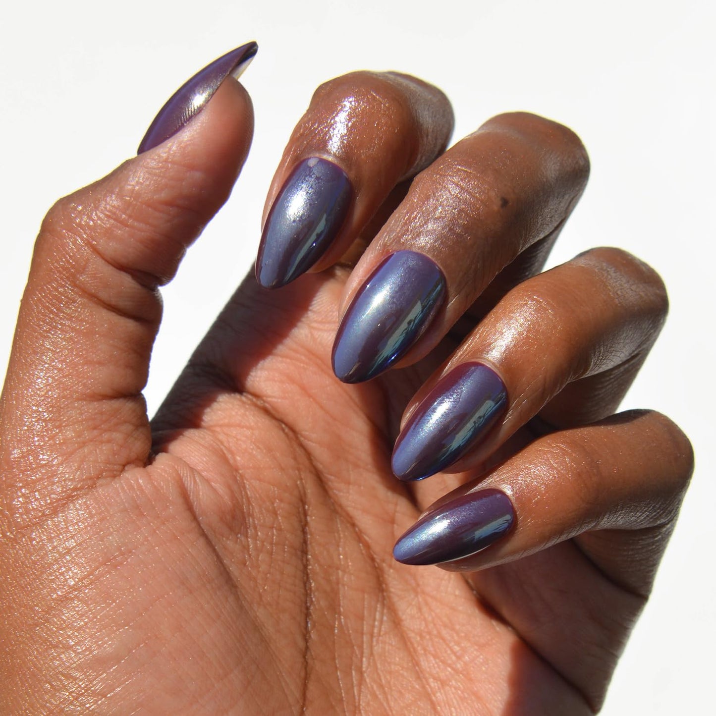 Glamnetic Press On Nails - Burgundy Chrome | Short Almond Fake Nails with a Metallic Chrome Finish, Salon Quality Halloween Nails | 15 Sizes - 30 Nail Kit with Glue