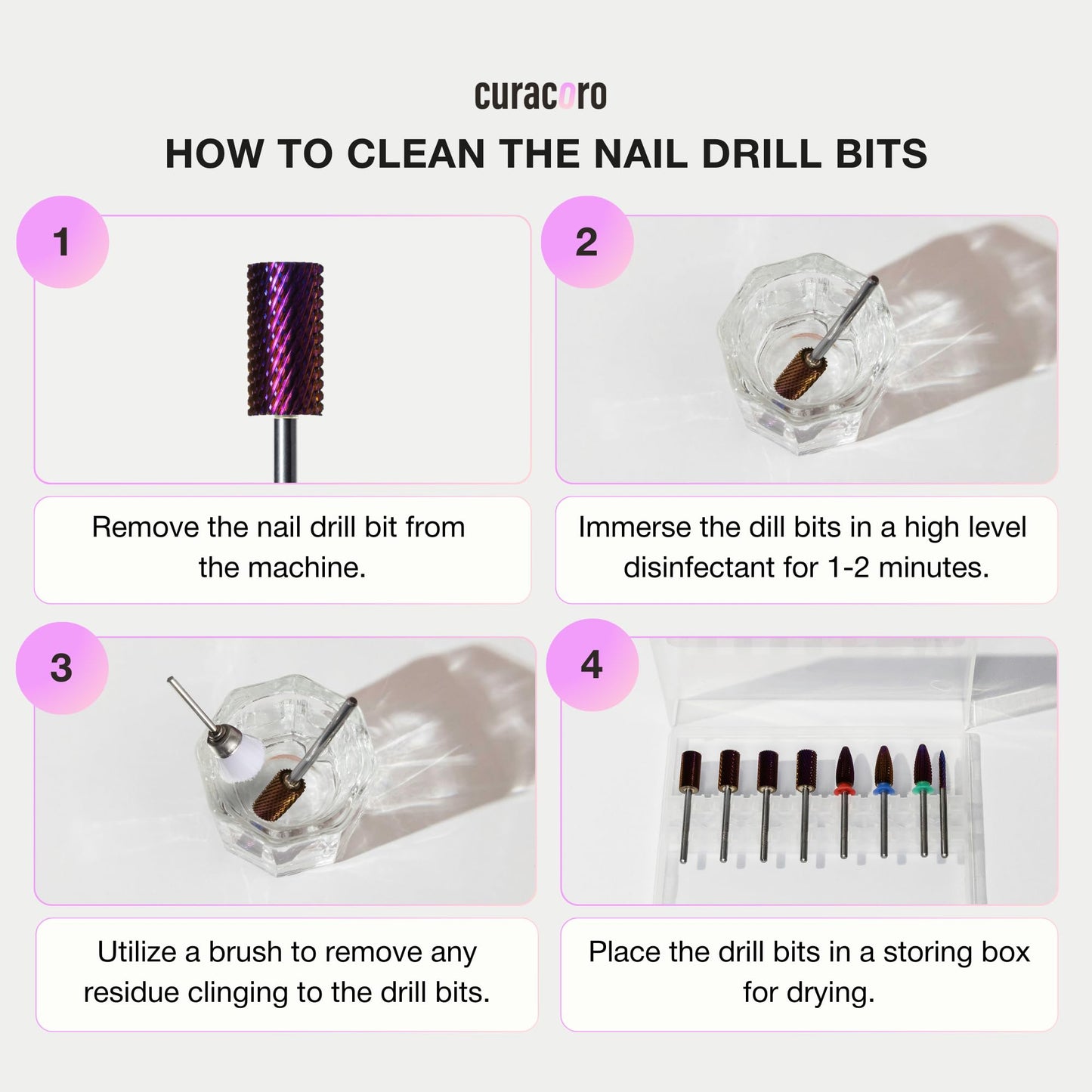 Curacoro Nail Drill Bits 3/32'' - L-Shape Smooth Stop Barrel Carbide Bit (Fine) for Professional Finish, Gently Remove, Buff & Polish Gel Nails, Nail Art Pedicure Manicure Salon & Home