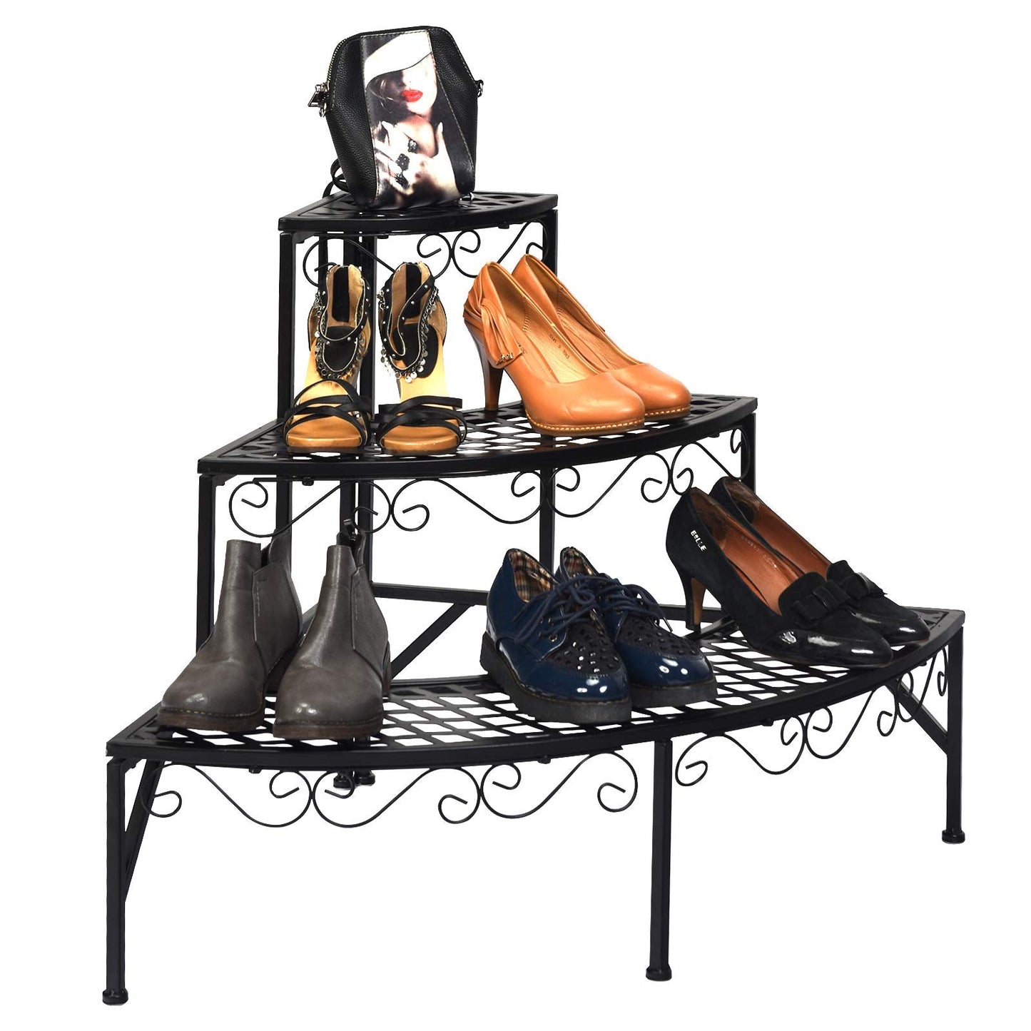S AFSTAR 3-Tier Plant Stand, Corner Ladder Flower Pots Holders for Indoor Outdoor Use, Quarter Round Plant Display Rack