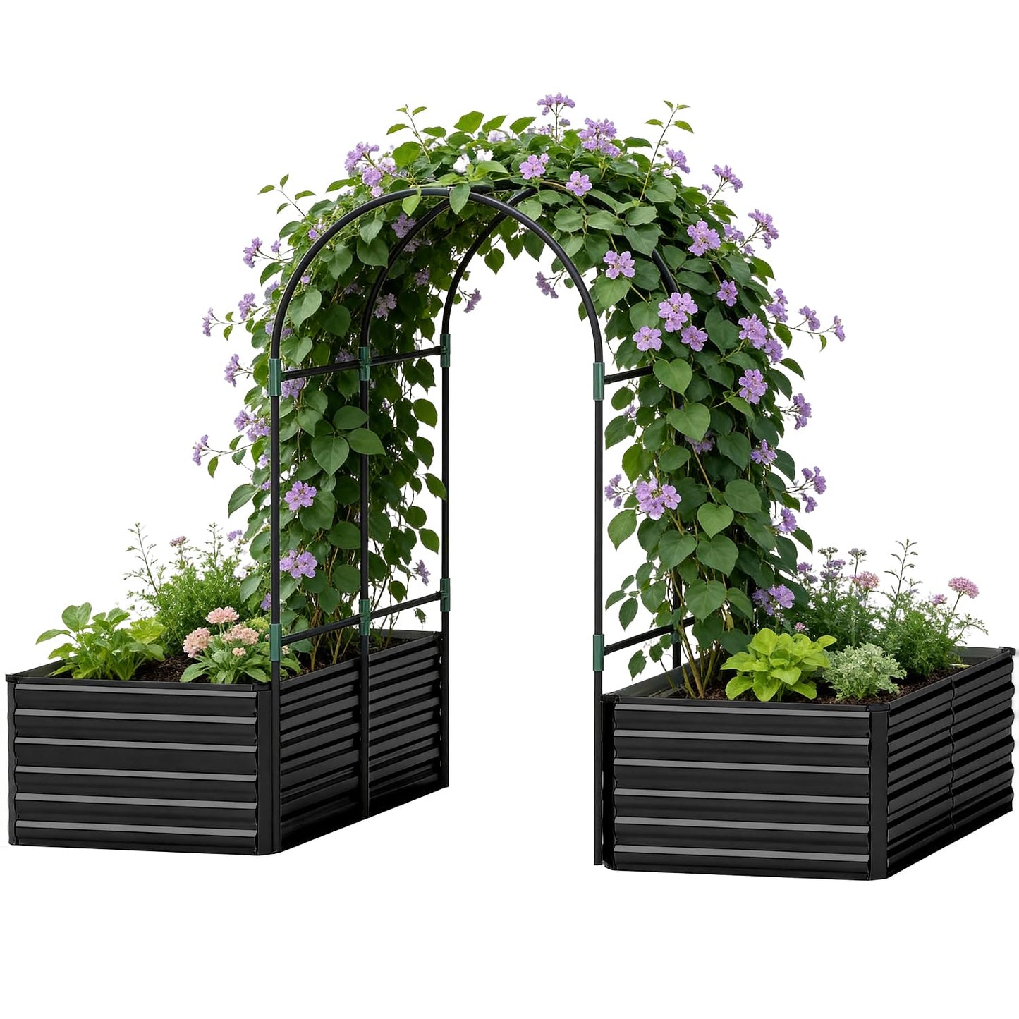 Raised Garden Bed with Arch Trellis for Climbing Plants,Galvanized Raised Garden Bed,Planter Boxes Outdoor for Vegetables Flowers Herb,269 Gallon Capacity Black