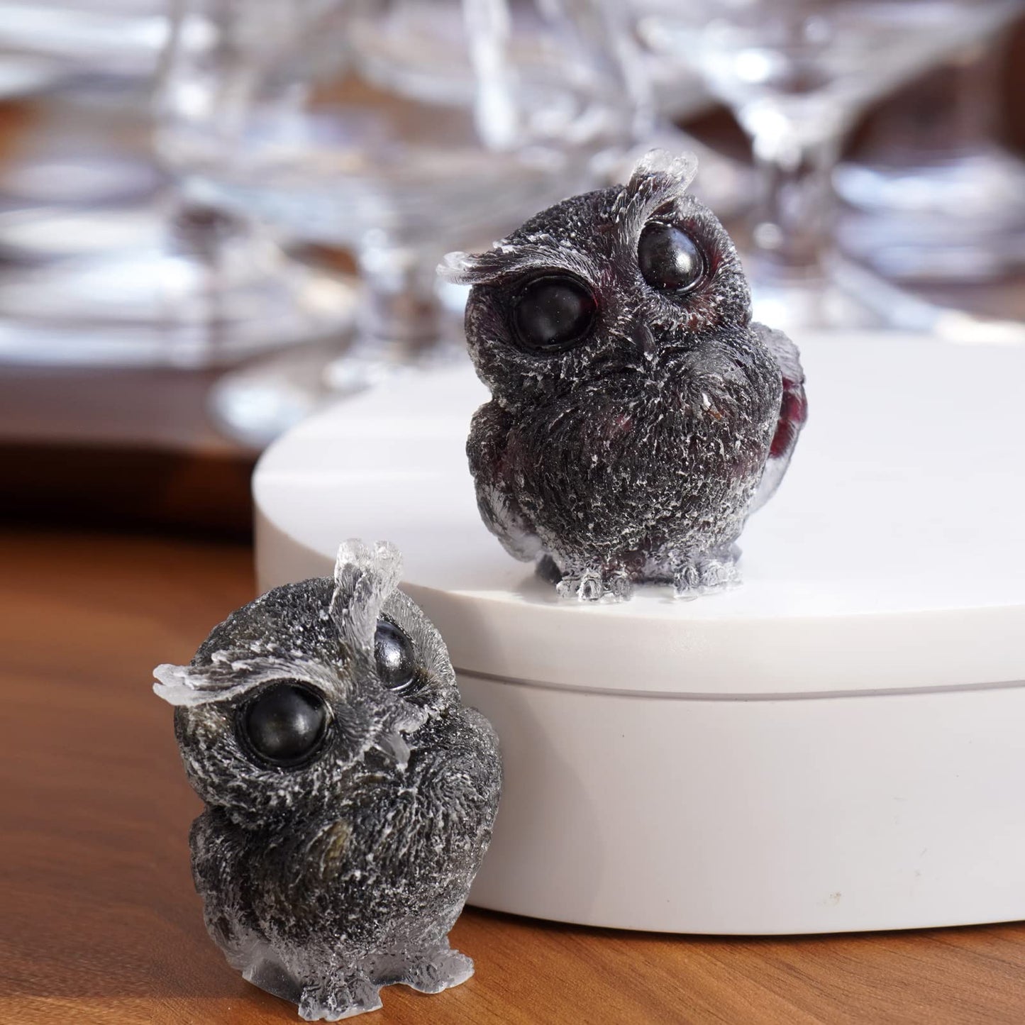 OwMell Owl Statue Tumbled Stone Gemstone Owl Figurine Home Decor Shelf Decor 2.5" - Garnet