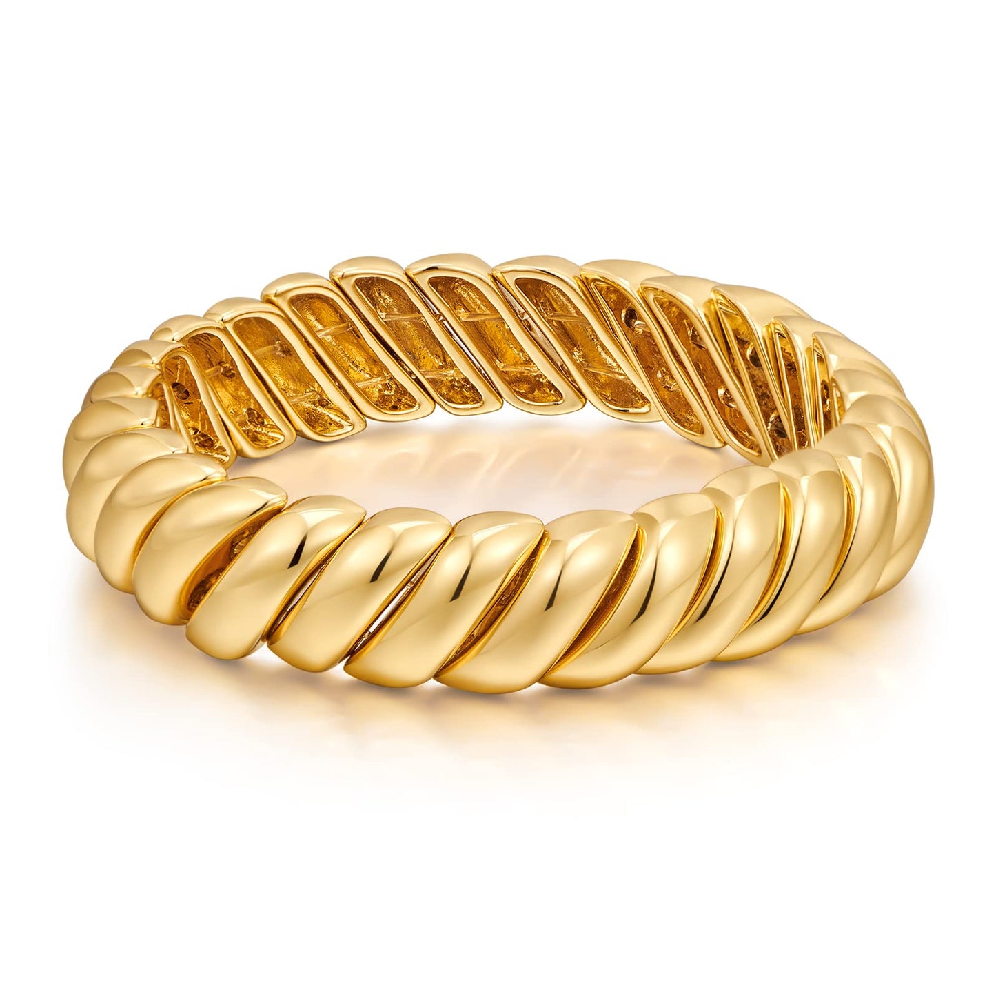 FAMARINE 14K Gold Plated Chunky Bangle Bracelet, Stretchable Elastic Bracelet for Women Men