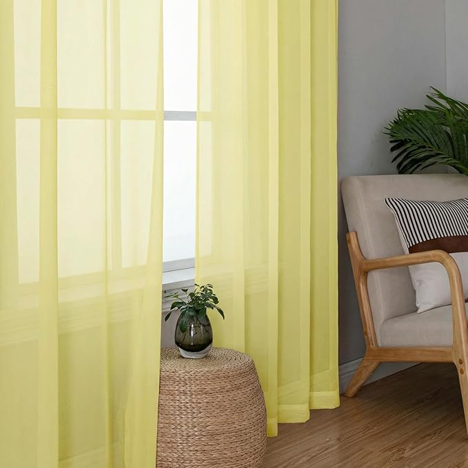 Lecloud Goose Yellow Sheer Curtains 84 Inches Long 2 Panels, Light Filtering Rod Pocket Bedroom Curtains, Airy Voile Farmhouse Window Drapes for Living Room Dining Room, Each Panel 42" W x 84" L