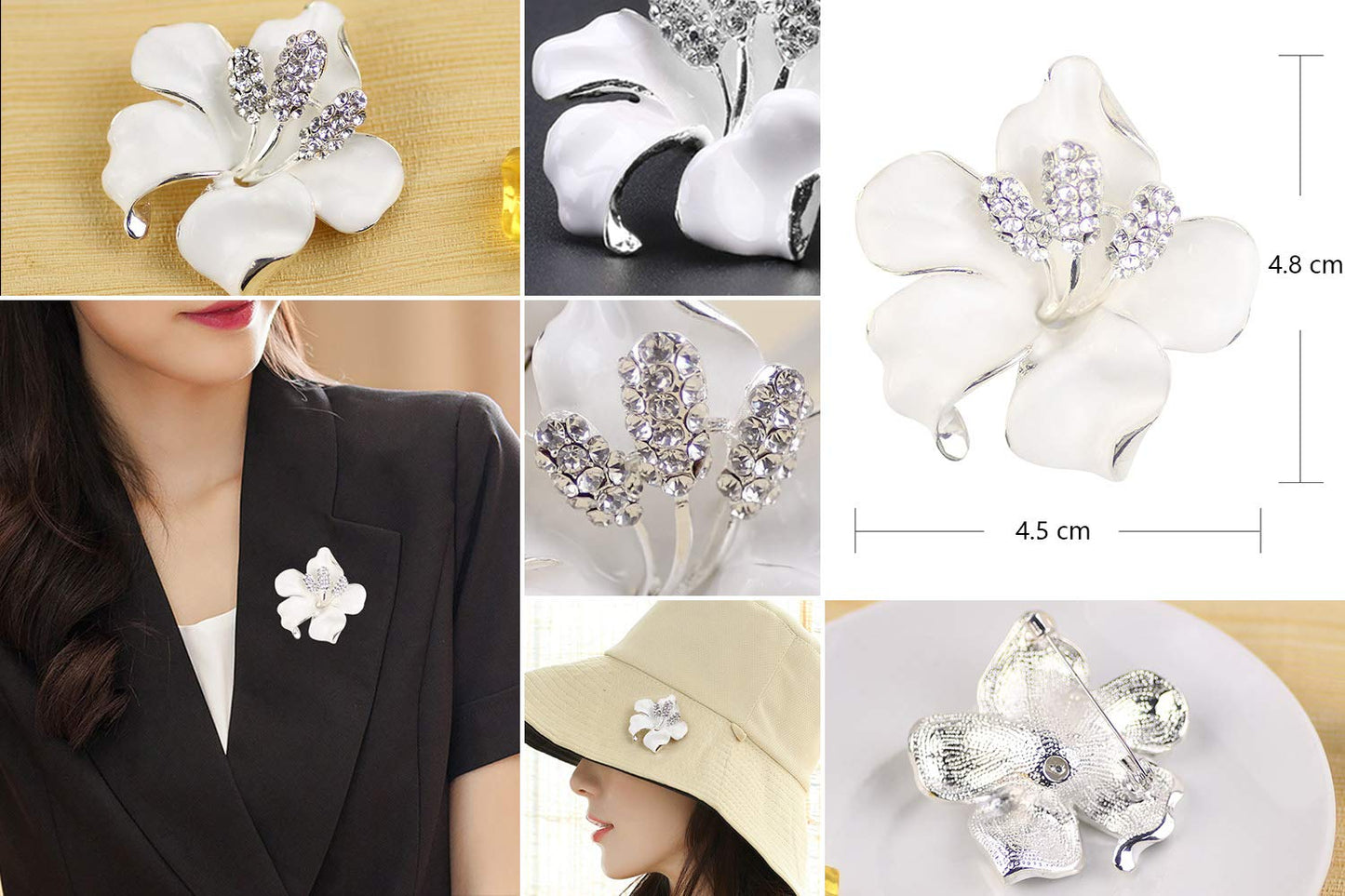 Merdia Brooch Pin Flowers Brooch with Created Crystal for Women, Girls, Ladies（3Pcs）