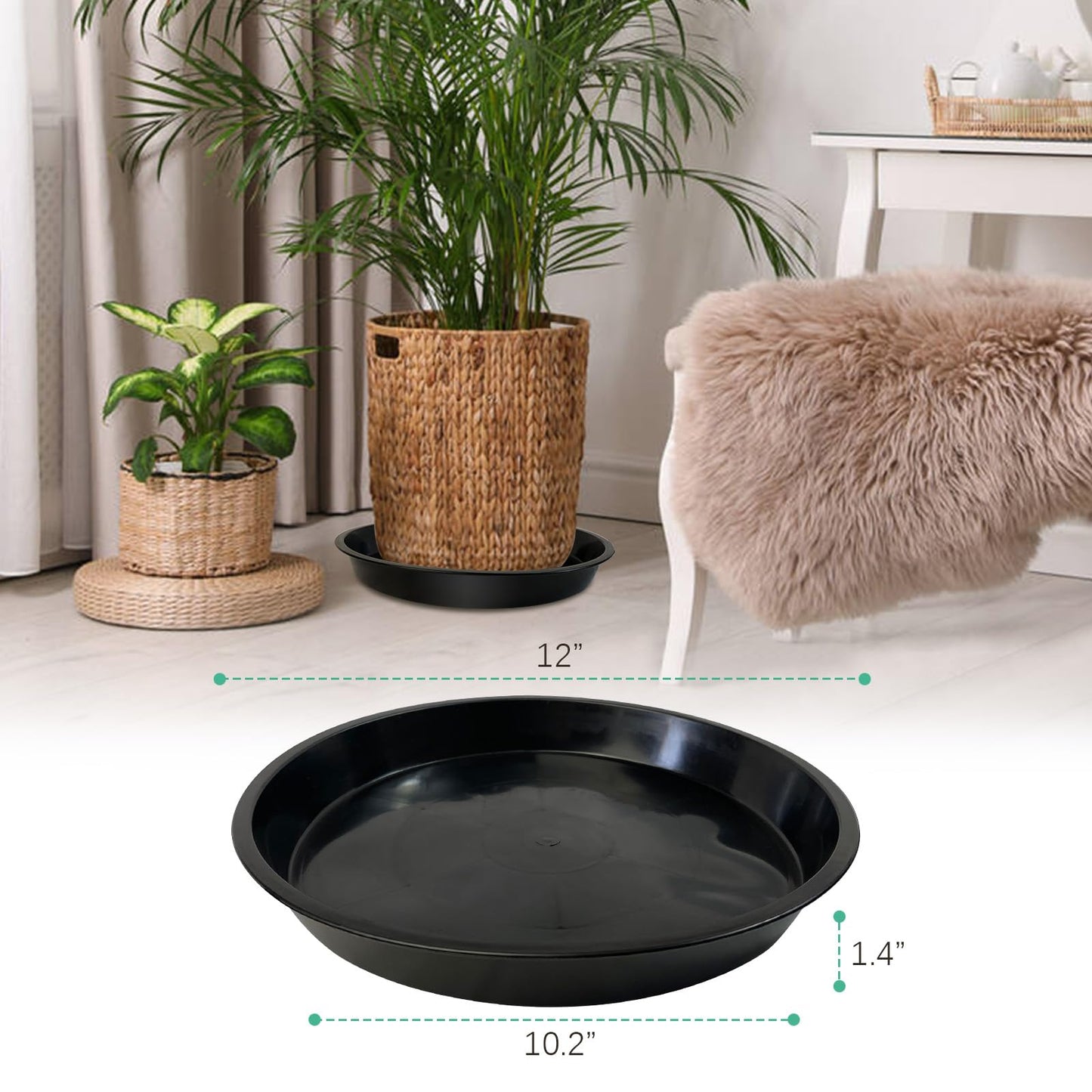 DUNPUTE Plant Saucer 4 6 8 10 12 Inch, 4 Pack Plant Tray for Planter Pot, Plastic Flower Pot Saucers Drip Water Trays for Indoors and Outdoors (12 Inch)