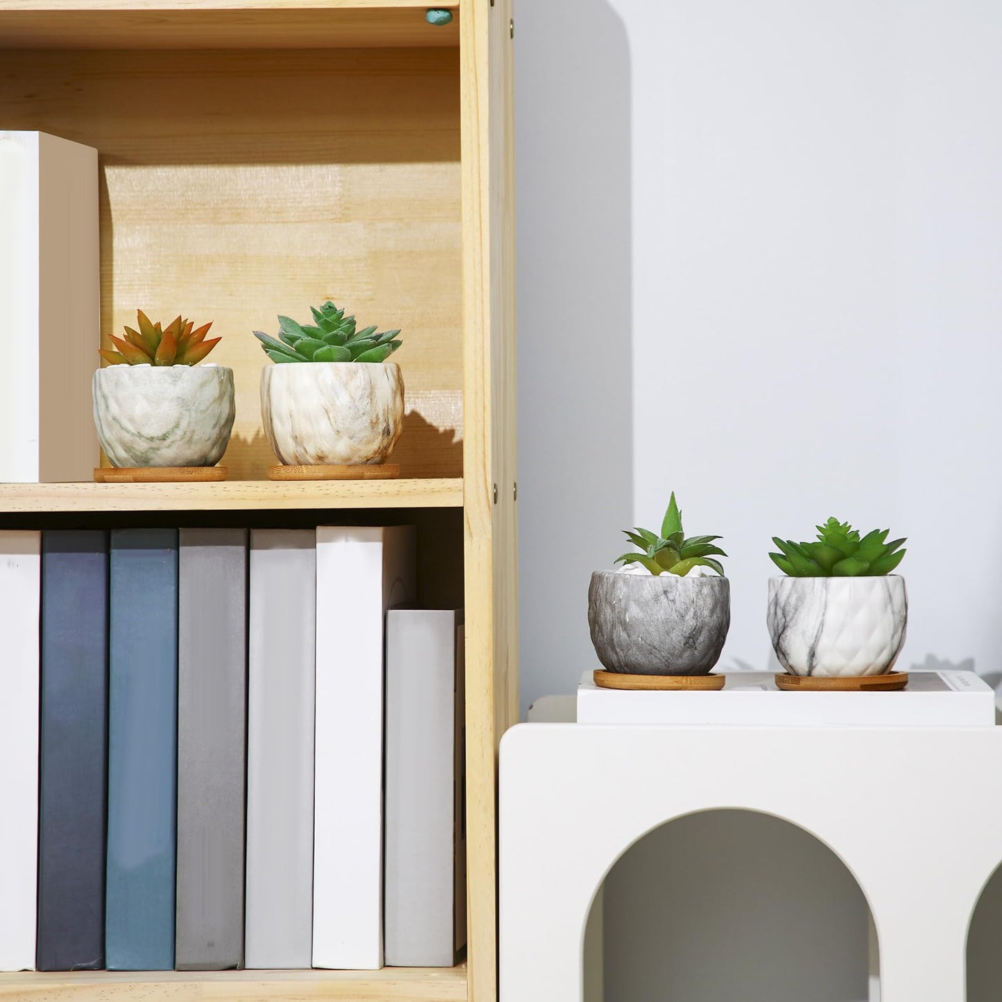 Ziliny Marbling Ceramic Flower Pot 3.35 Inch Succulent Small Plant Cactus Herbs Planter Ceramic Pot with Drainage Hole Matte Round Container(4 Pcs,Modern Style)