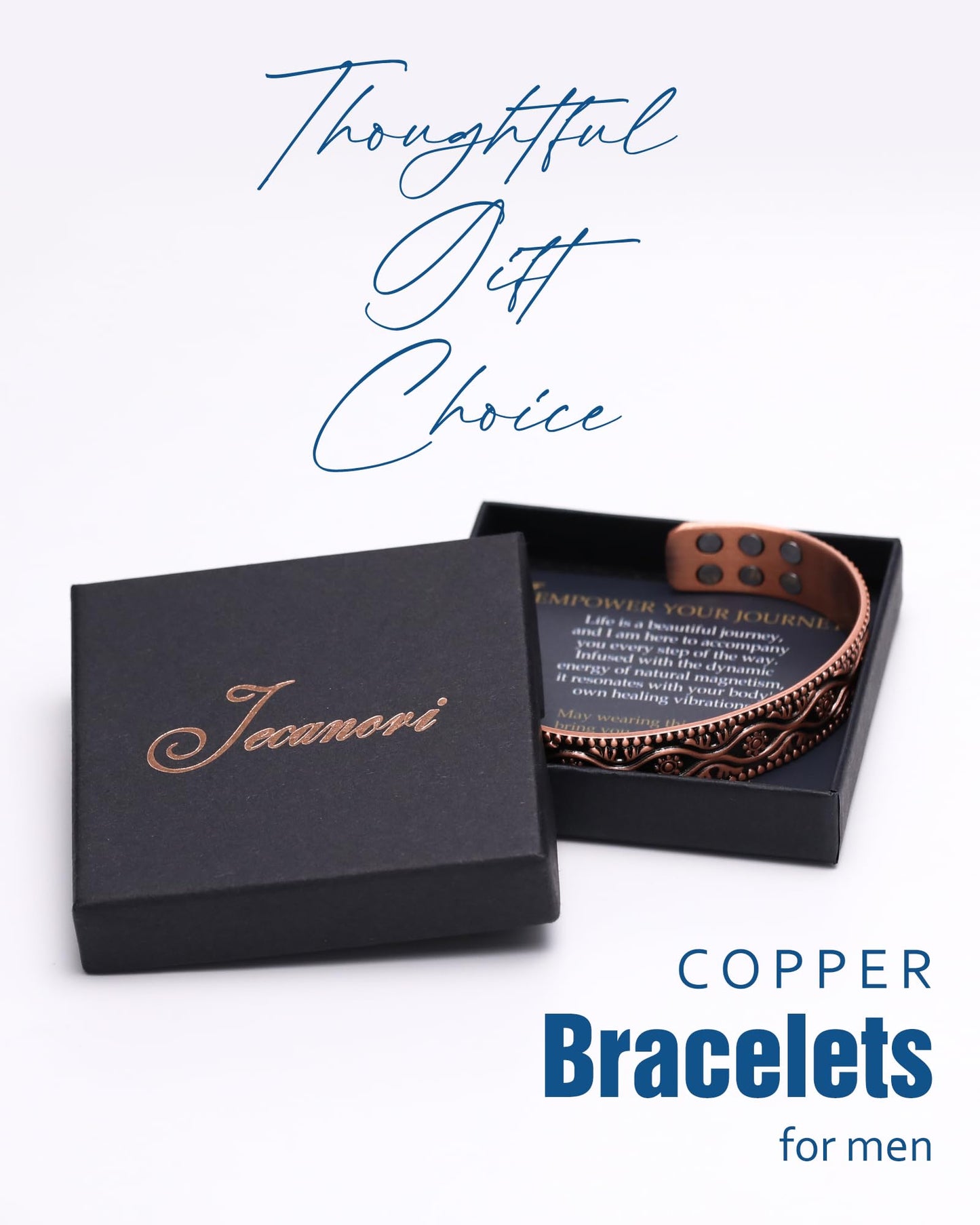 Jecanori Copper Bracelet for Men, 18X Strength Mens Magnetic Copper Bracelets with 3,800 Gauss Magnets, 99.99% Pure Solid Copper, Copper Jewelry Gift