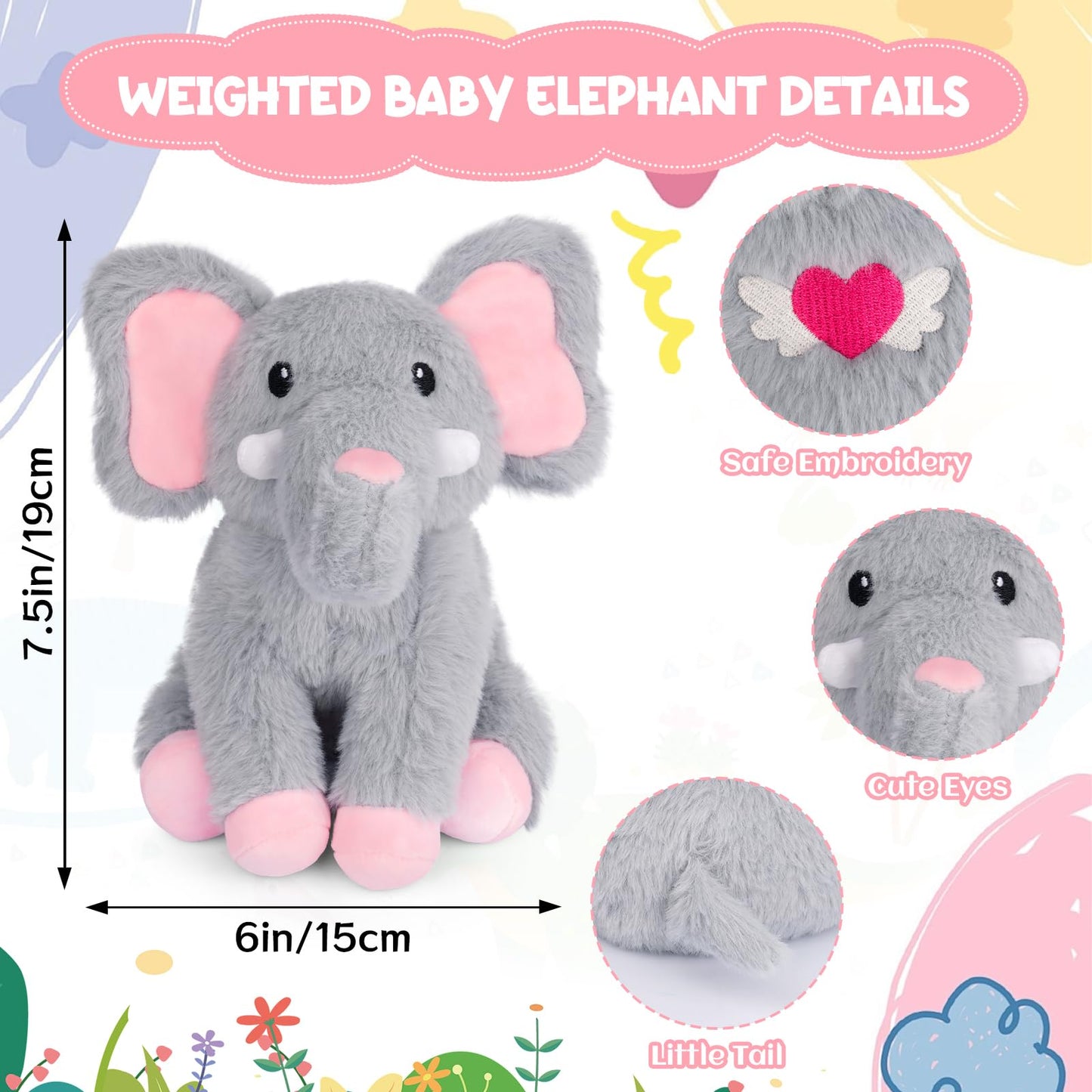 KOPHINYE Weighted Elephant Stuffed Animal, Gray Soft Stuffed Elephant Plush Toy, Small Weighted Plush Comfort Birthday Gifts for Kids, 10 Inch, 0.8 Lbs