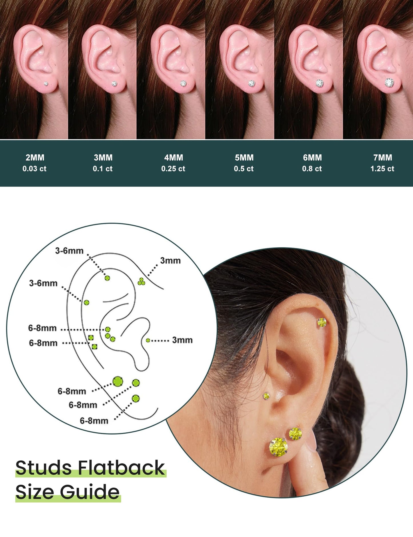 6 Pairs Stud Earrings Set Hypoallergenic Cubic Zirconia 316L Earrings Stainless Steel Earrings for Women (Yellow)