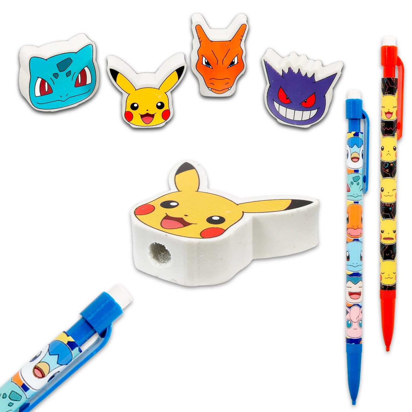 10 Count Pokemon Mechanical Pencils for Classroom Set - Bundle 10 Pencils, 4 Erasers, Plus Stickers, More | Pokemon School Supplies for Kids, Boys, Girls