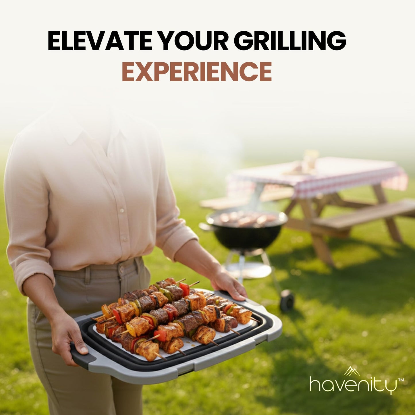 Havenity BBQ Prep Tub 2 Pack (8L+8L) - Multifunctional Collapsible Camping Cutting Board with Upgraded Locking lid, Meal Prep Meat Storage Container Perfect for Grilling, Outdoor Cooking (Large x 2)