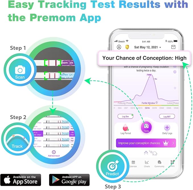 Easy@Home Ovulation & Pregnancy Test Strips Kit: 25 Ovulation Tests 10 Pregnancy Tests & 35 Large Urine Cups - Powered by Premom Ovulation APP | 25LH + 10HCG + 35 Urine Cups