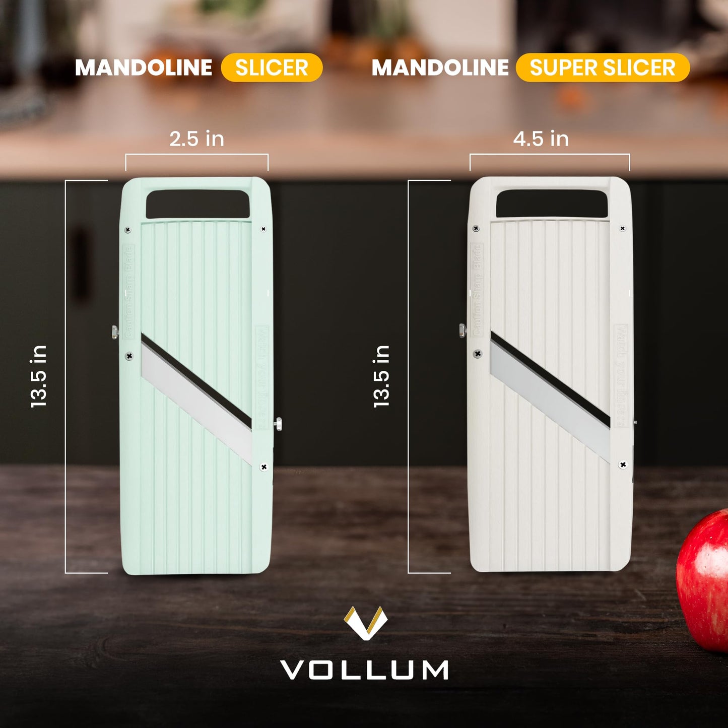 Vollum Wide Japanese Mandoline Slicer for Kitchen – Professional Slicer Vegetable Cutter with Interchangeable Stainless Steel Blades – Food Manual Slicer Handheld Mandoline Slicer