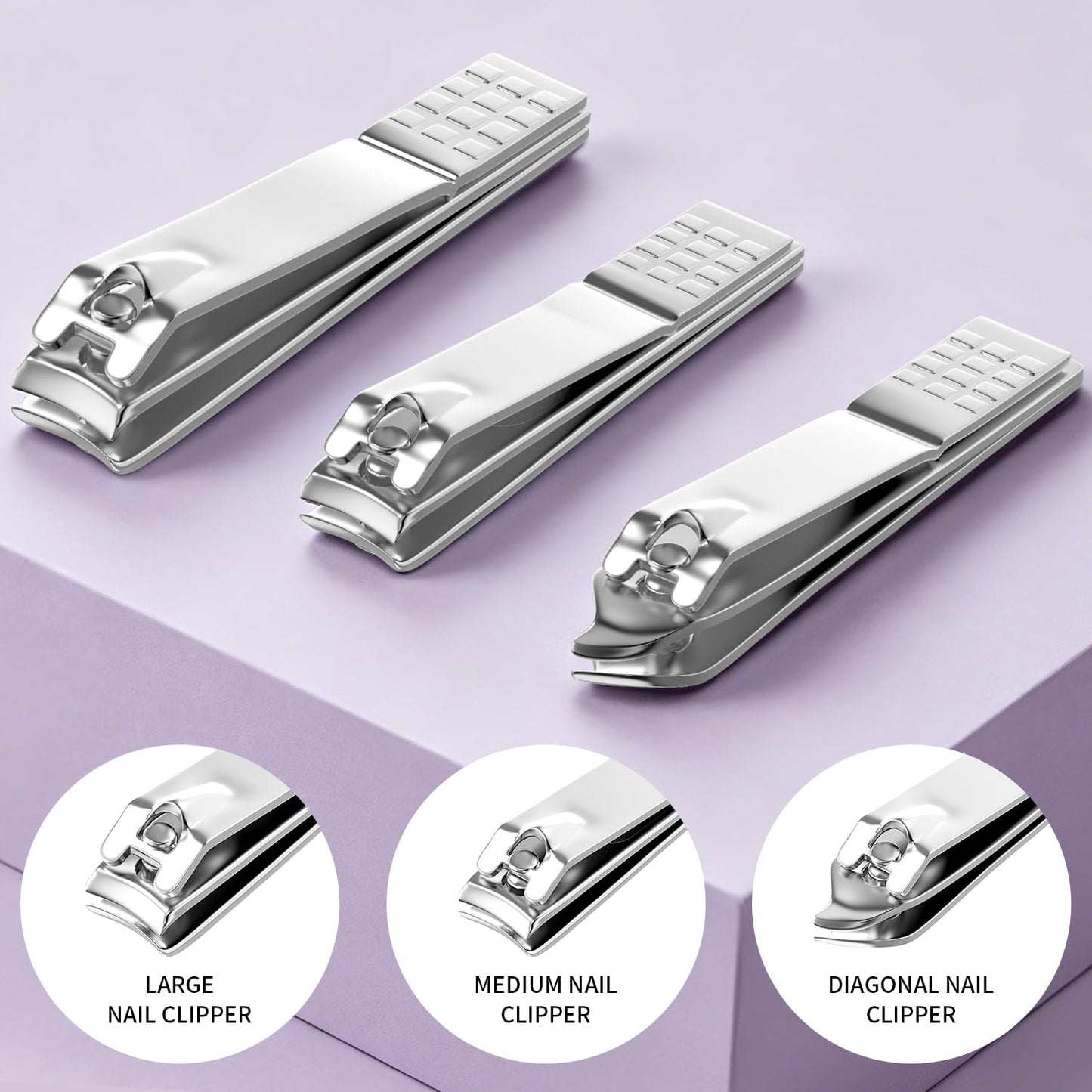 ZIZZON Nail Clippers Kit Manicure Pedicure Set with Holographic Case(Purple)