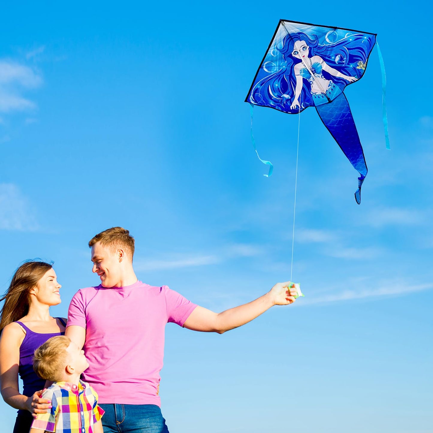 HONBO Large Mermaid Kite for Kids & Adults, Easy to Fly Delta Kite,Beginner Kite for Girls &Boys, Beginner Kite for Kids Ages 4-8(Blue)