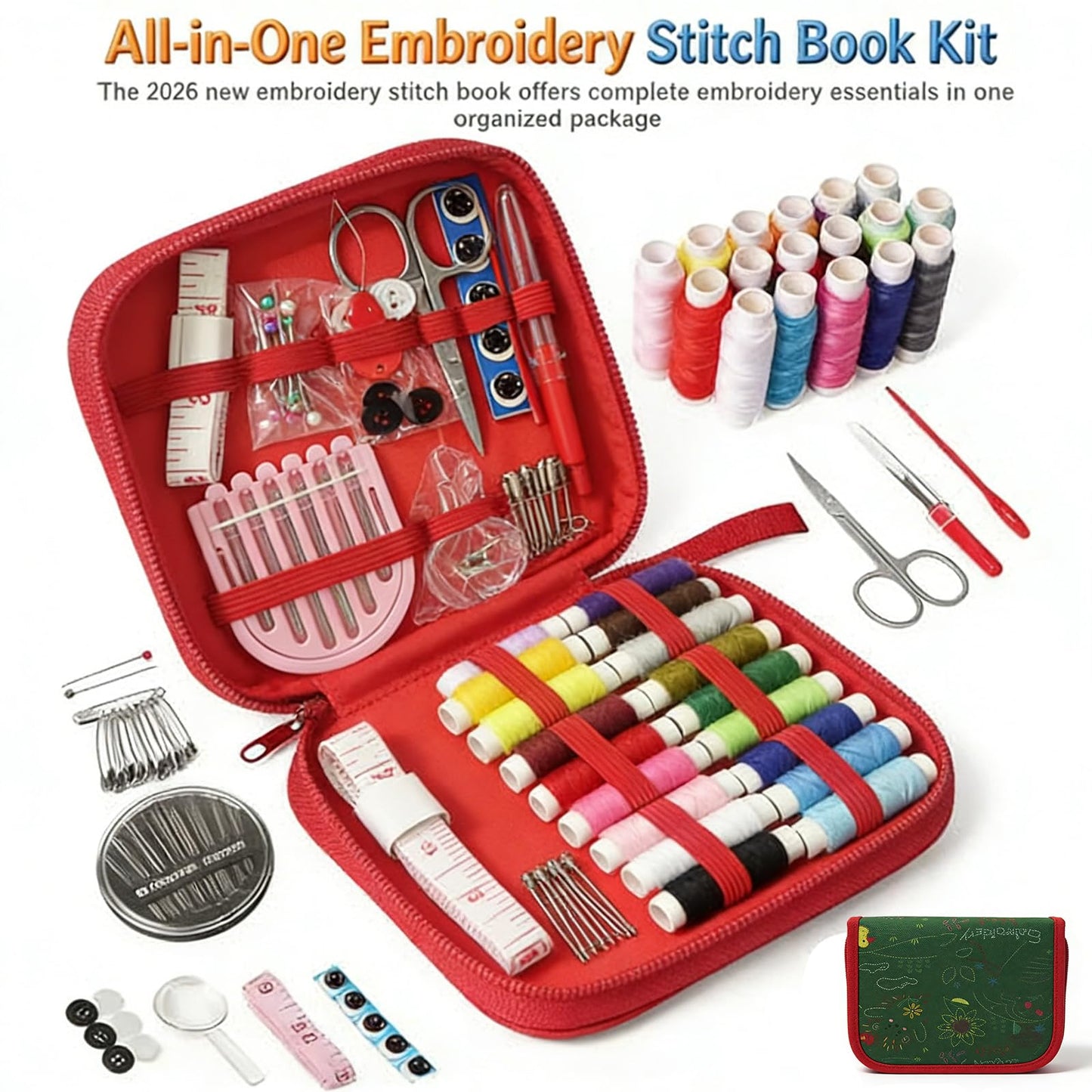 2026 Upgraded Embroidery Stitch Book Kit for Beginner, DIY Book Embroidery Kit with Full Tools and Instructional Tutorial 106 Patterns for Craft Lovers and Sew Enthusiast，DIY Craft Lovers (1pcs)