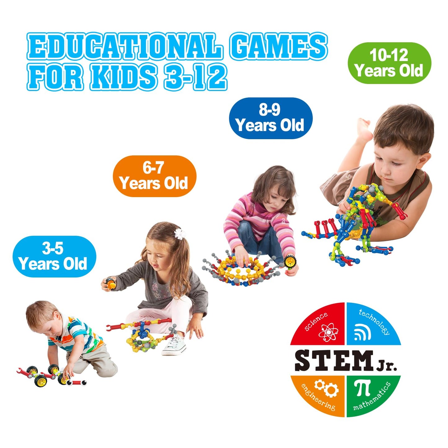 Huaker 125PCS Stem Building Toys for 3 4 5 6 7 8 Year Old Boys Girls,Kids Building Blocks Educational Creative Learning Activity with Large Storage Box,Ideal Christmas Birthday Gifts