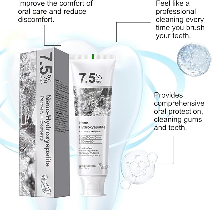 2Pcs Hydroxyapatite Toothpaste, Deep Cleaning Toothpaste, Advanced Enamel Protection, Fluoride-Free Formula with Gentle Mint, for Sensitive Teeth (120g)