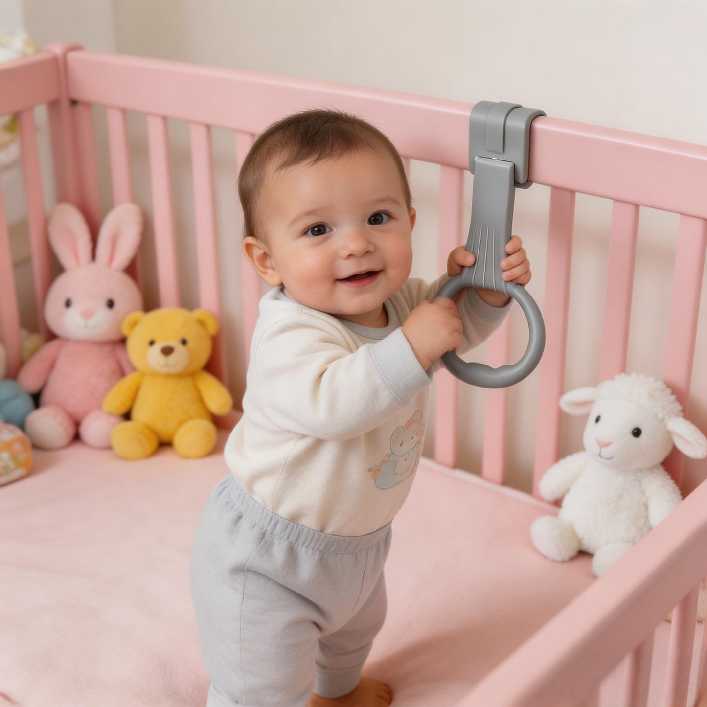 4Pcs Baby Playpen Pull up Rings,Pull up Rings for Playpen Baby Walking Exercise Assistant Tools for Infant Toddler Practice (2 Gray & 2 White)