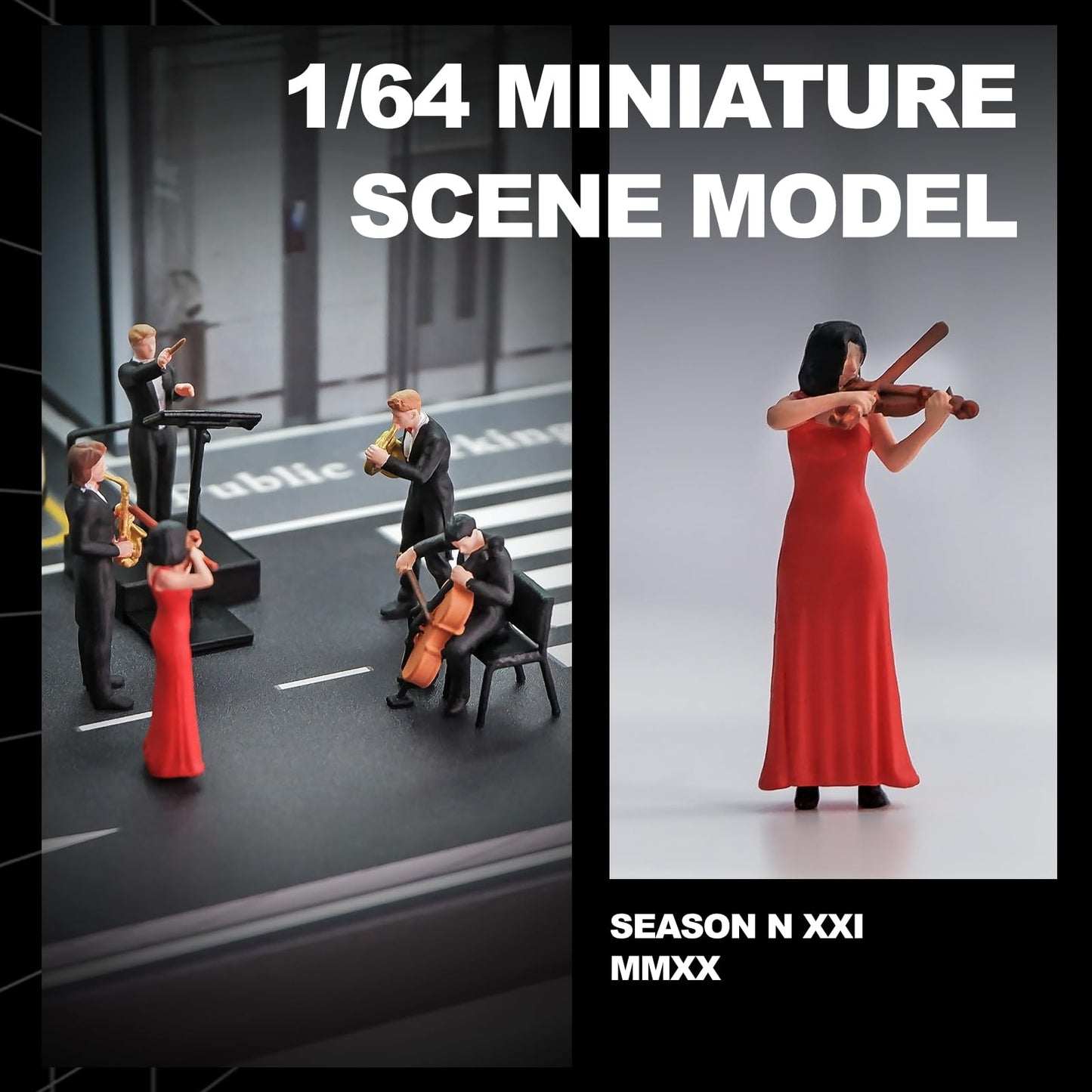 kivcmds Painted Figure 1:64 Scale Mini Model Trains Architectural Plastic People Figures，Five-Piece Symphony Orchestra. Decorative Ornaments for Miniature Scenes