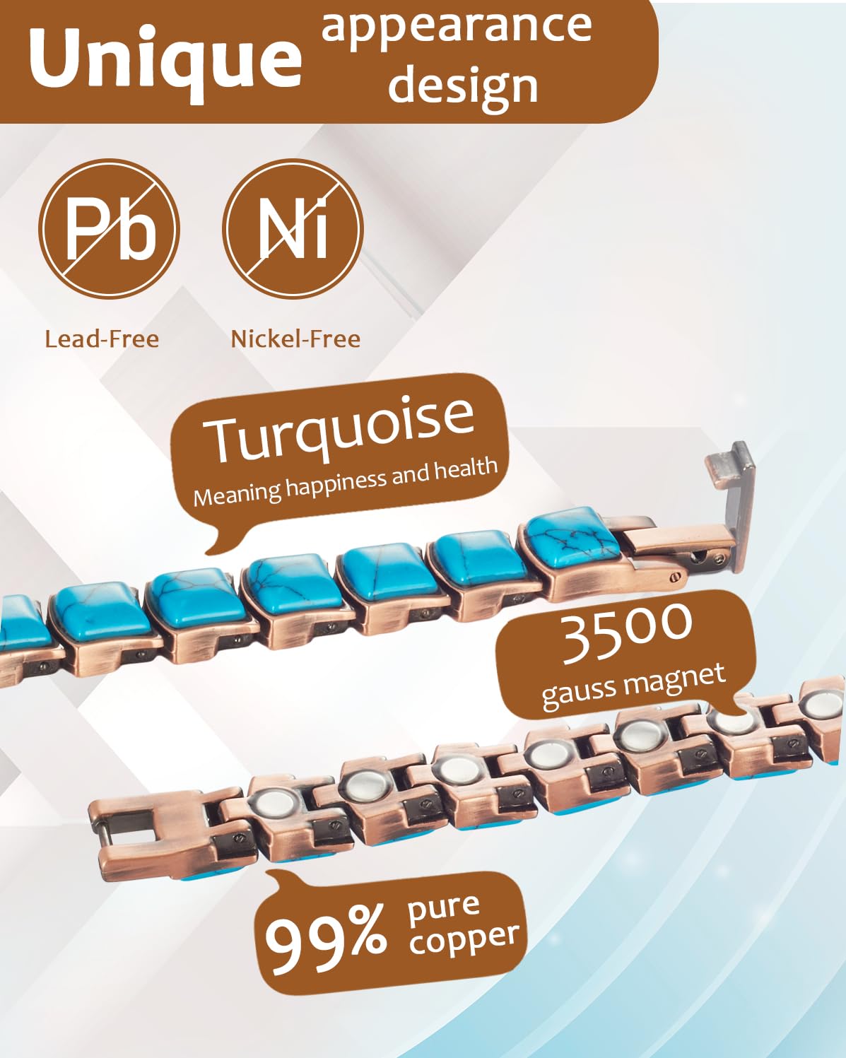 MagVIVACE Pure Copper Bracelet for Women, Magnetic Bracelets with 3500 Gauss Magnet (A)